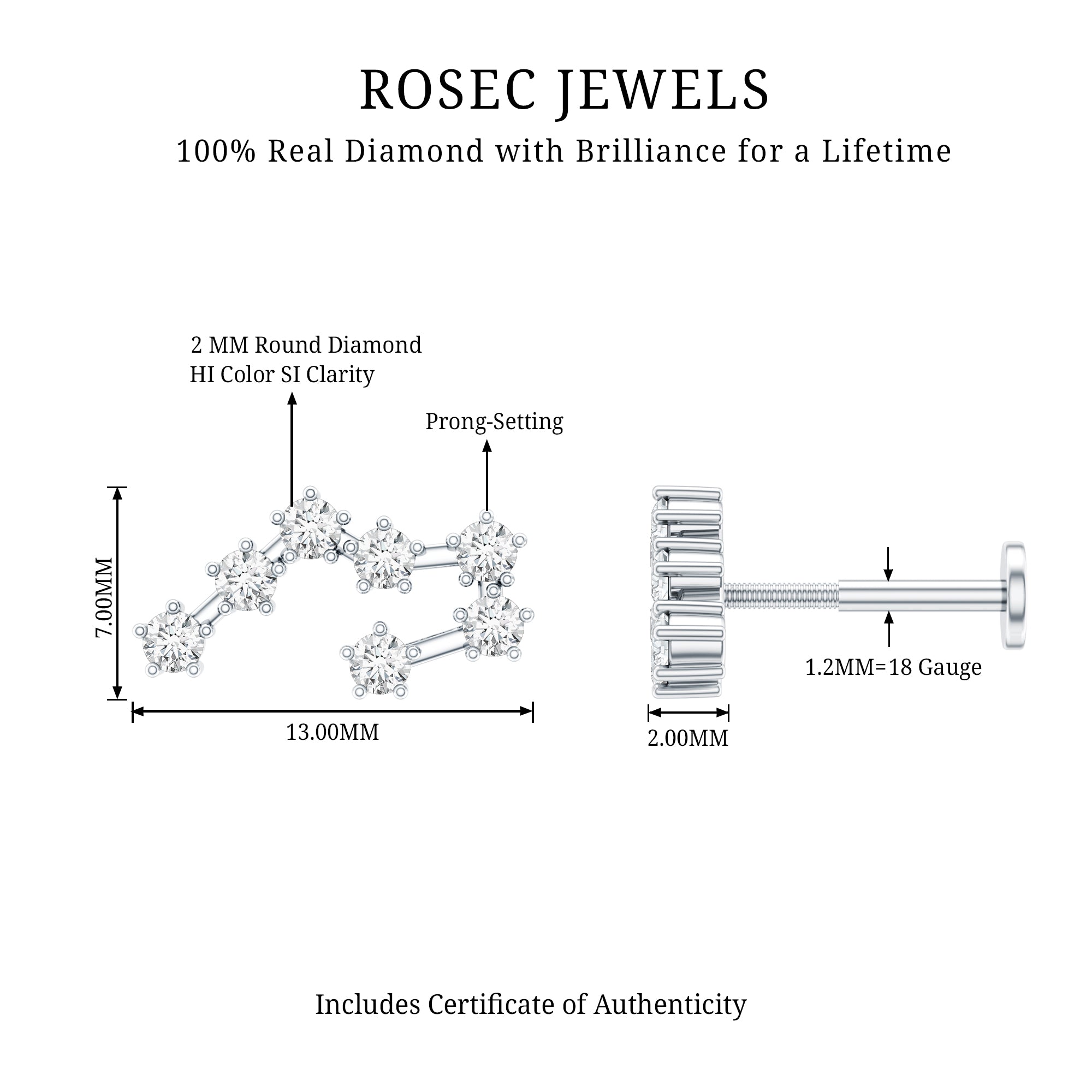 Diamond Taurus Zodiac Crawler Earring Natural - ( HI-SI ) - Rosec Jewels