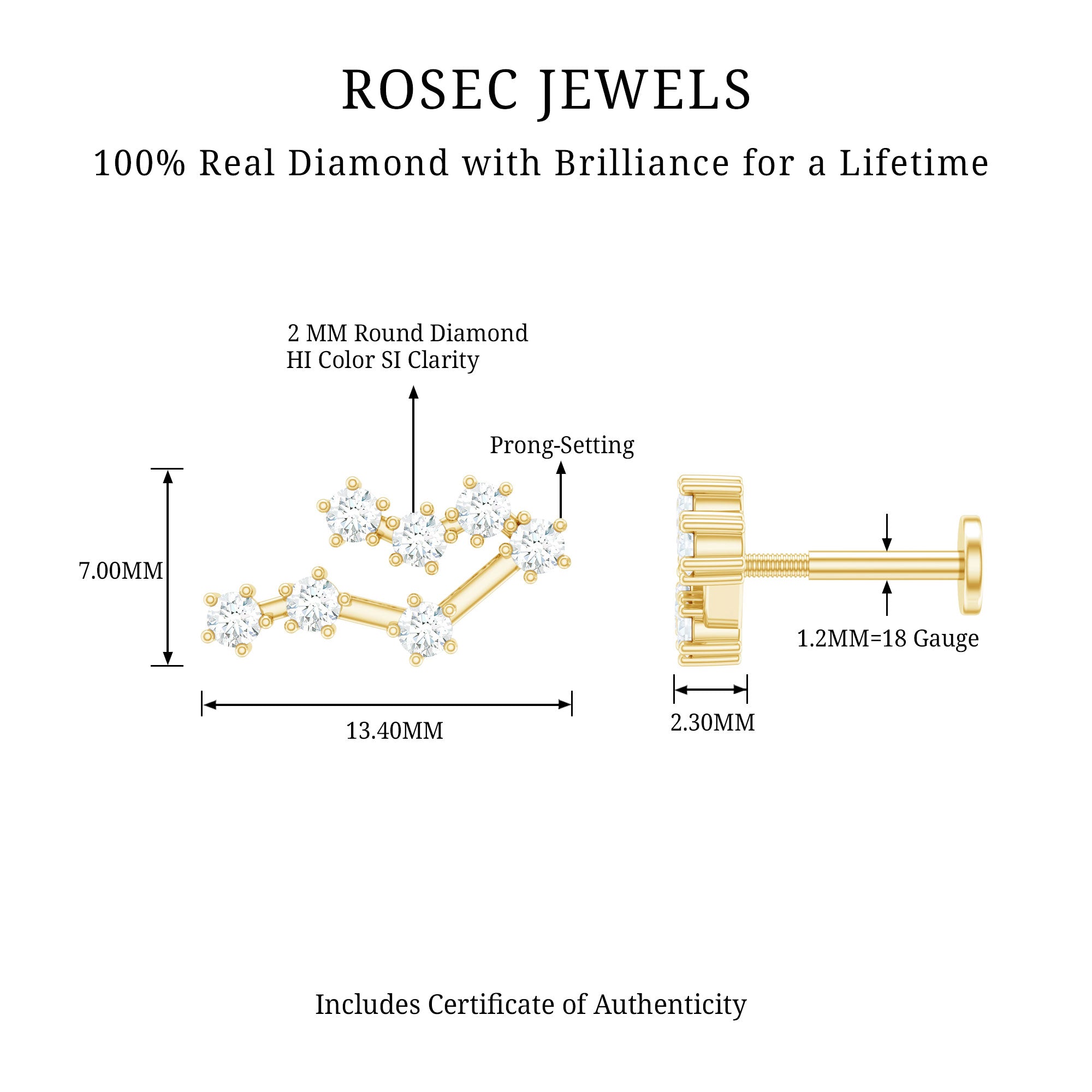 Round Diamond Gemini Zodiac Cartilage Earring Natural - ( HI-SI ) - Rosec Jewels