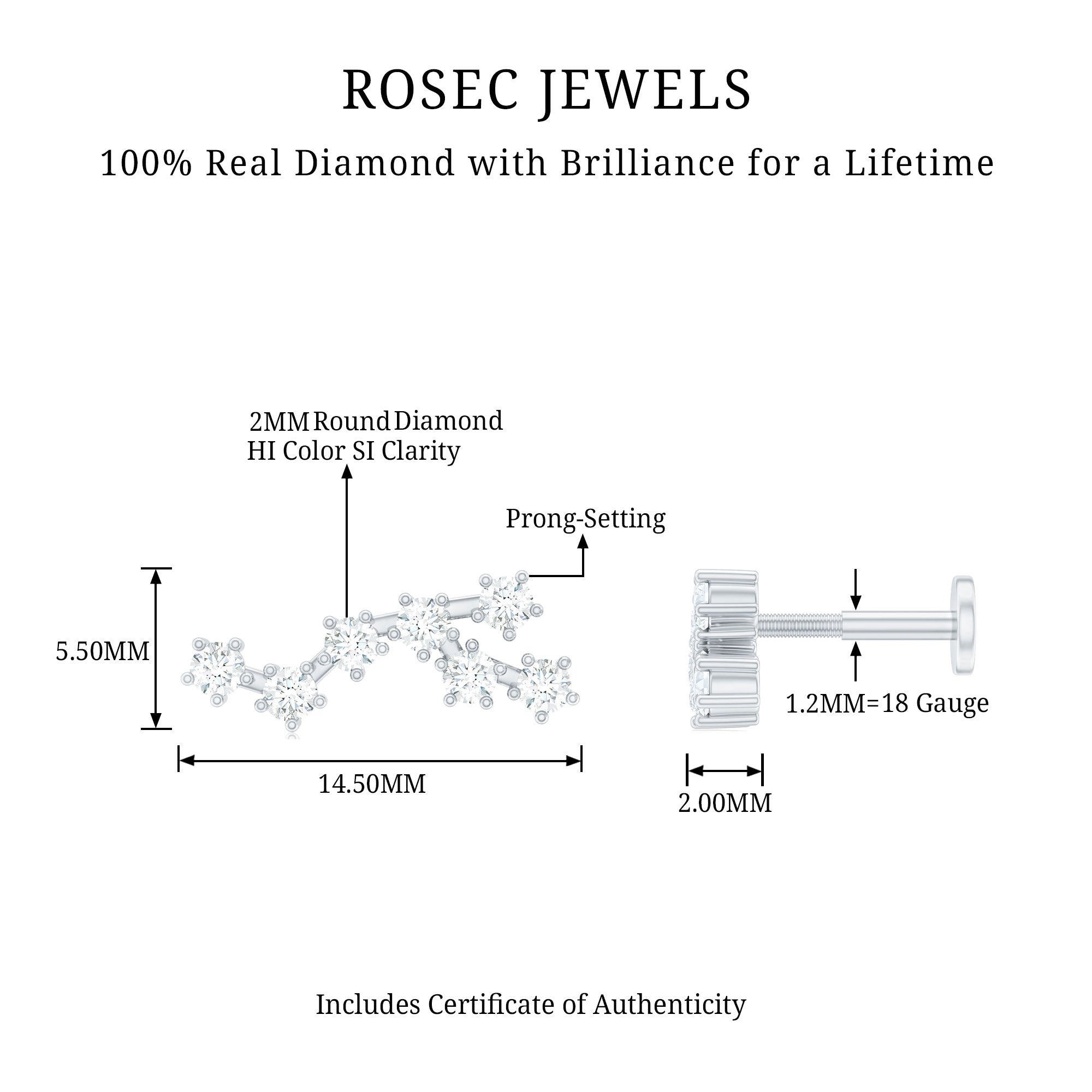 Diamond Virgo Constellation Earring for Cartilage Piercing Natural - ( HI-SI ) - Rosec Jewels