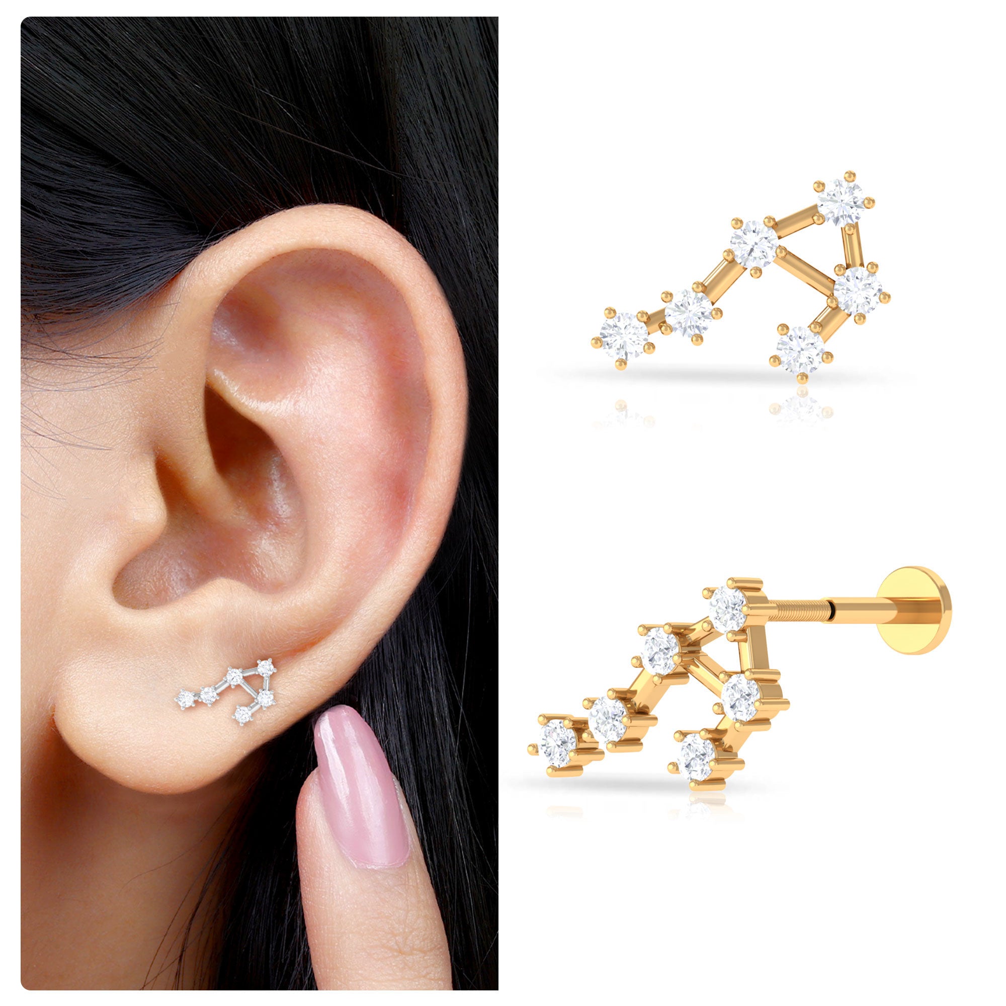 Certified Diamond Libra Constellation Piercing Earring Natural - ( HI-SI ) - Rosec Jewels