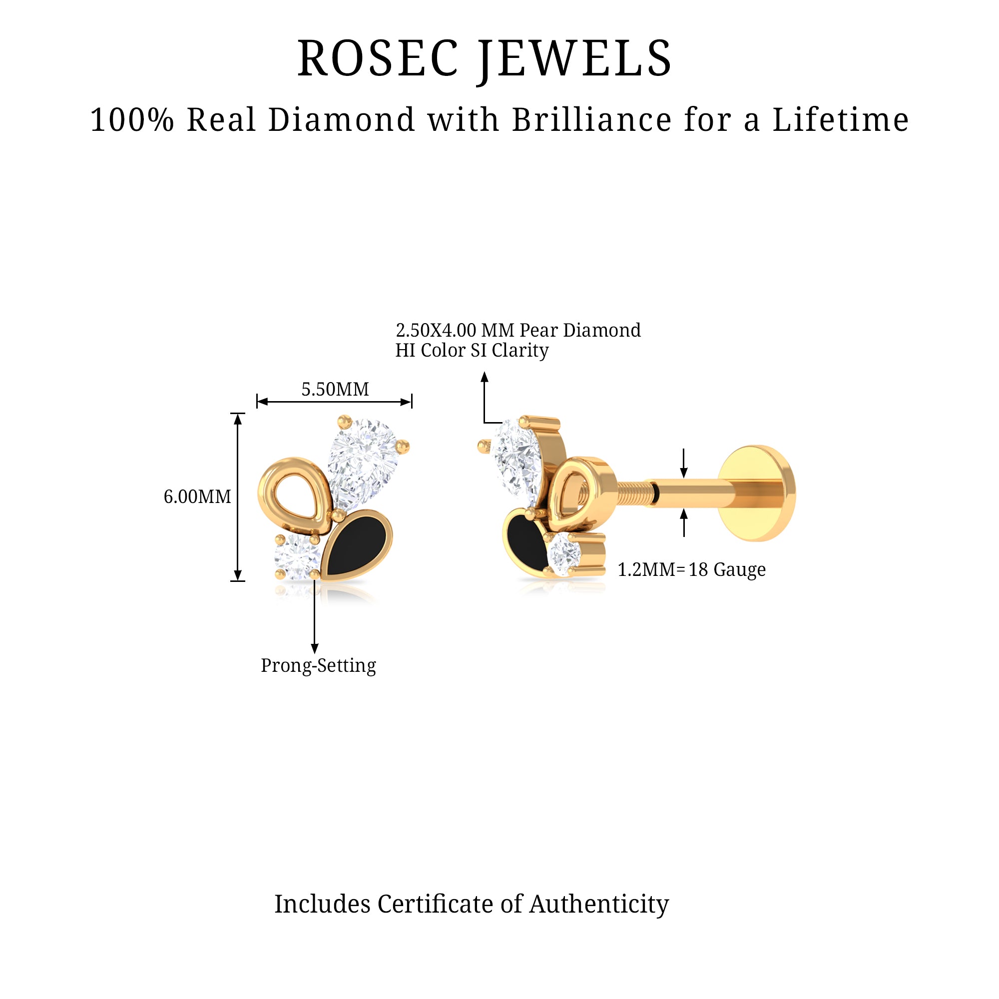 Rosec Jewels-Diamond Helix Earring with Black Enamel