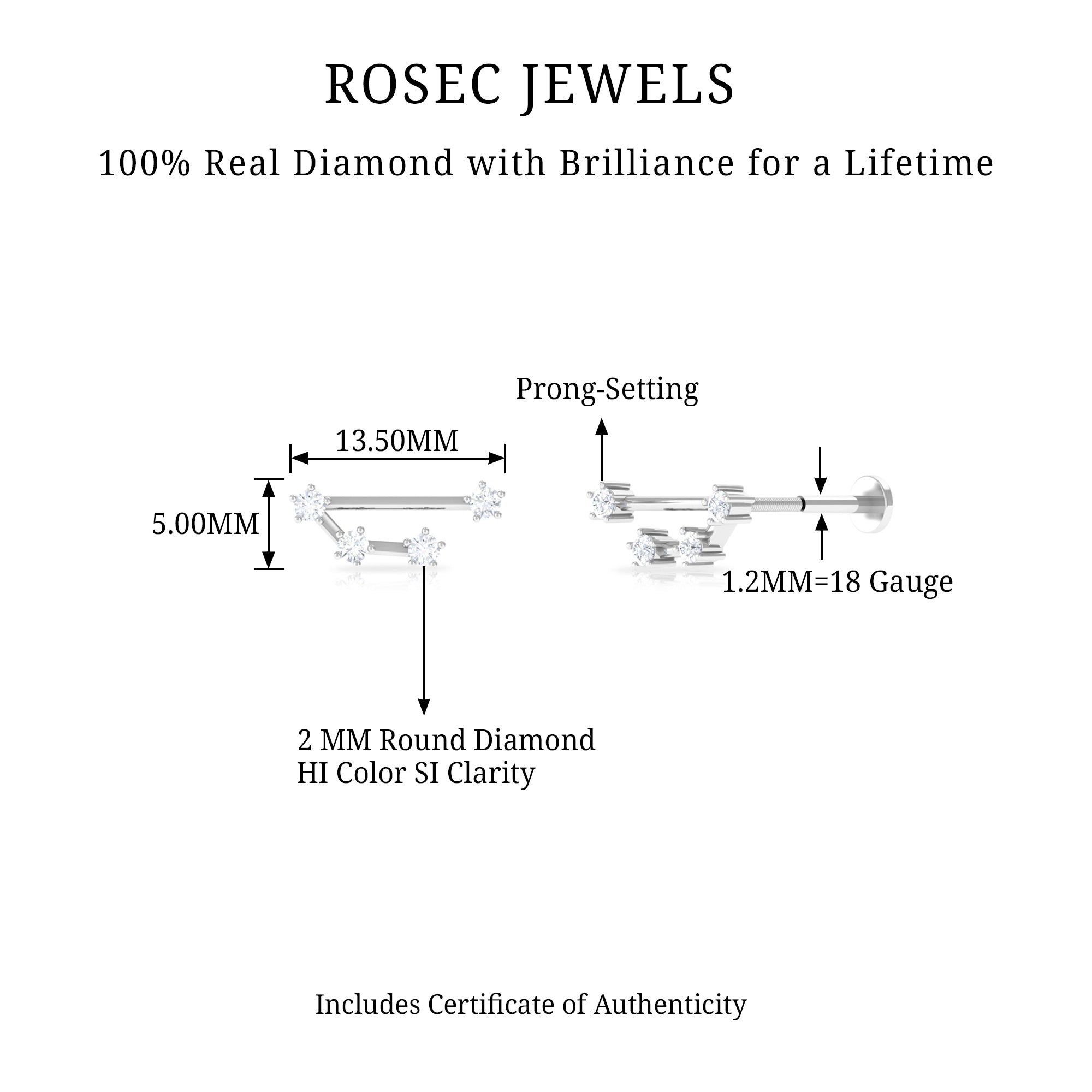 Rosec Jewels-Certified Diamond Aries Zodiac Constellation Earring for Helix Piercing