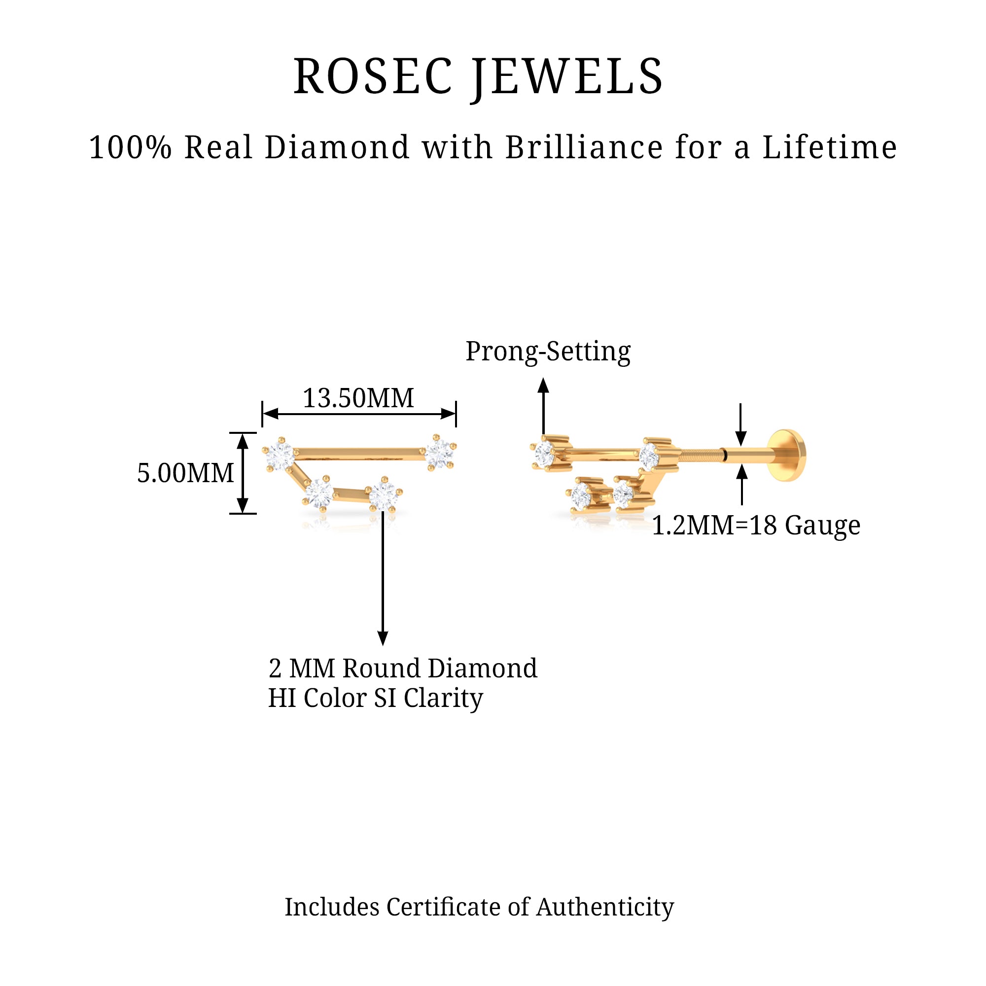 Rosec Jewels-Certified Diamond Aries Zodiac Constellation Earring for Helix Piercing