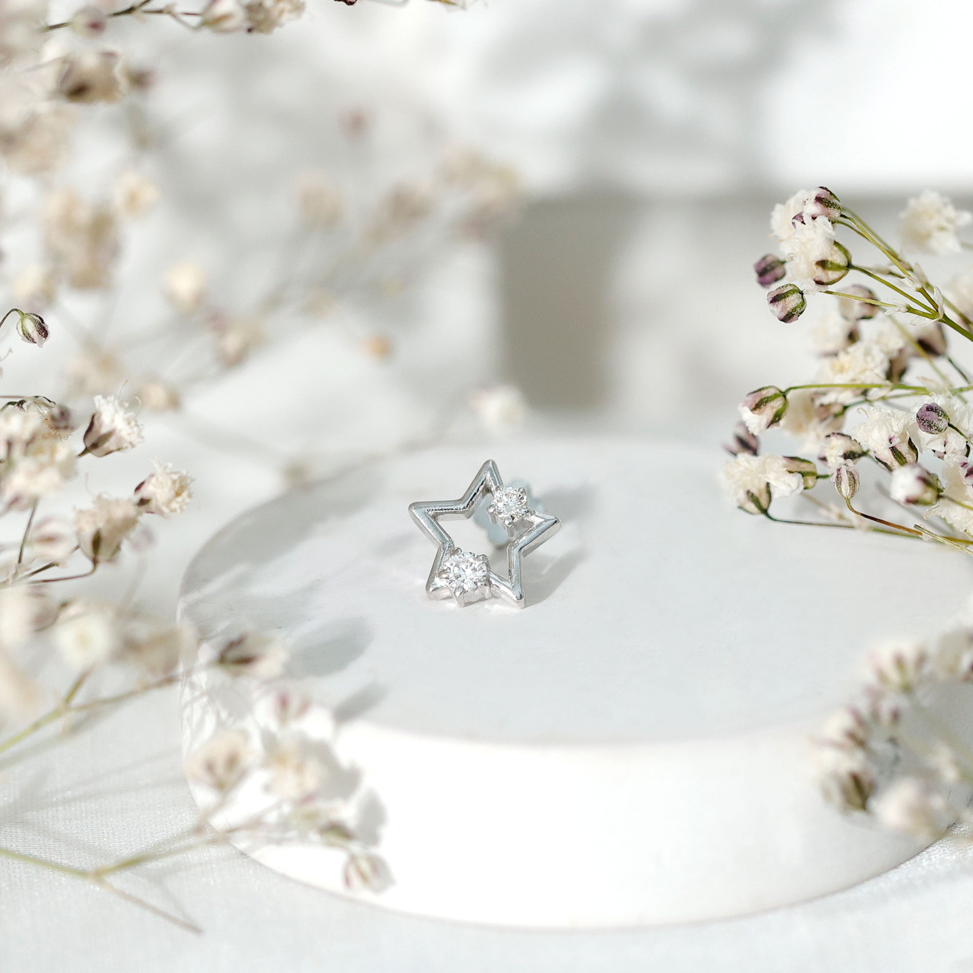 Certified Diamond Star Earring for Upper Lobe Piercing Natural - ( HI-SI ) - Rosec Jewels