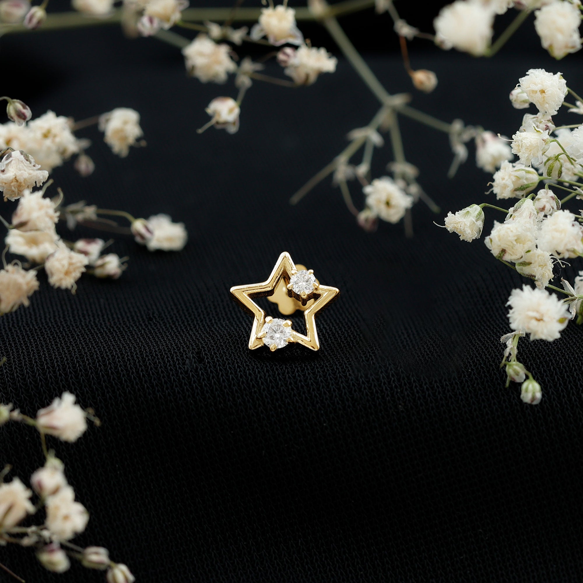 Certified Diamond Star Earring for Upper Lobe Piercing Natural - ( HI-SI ) - Rosec Jewels