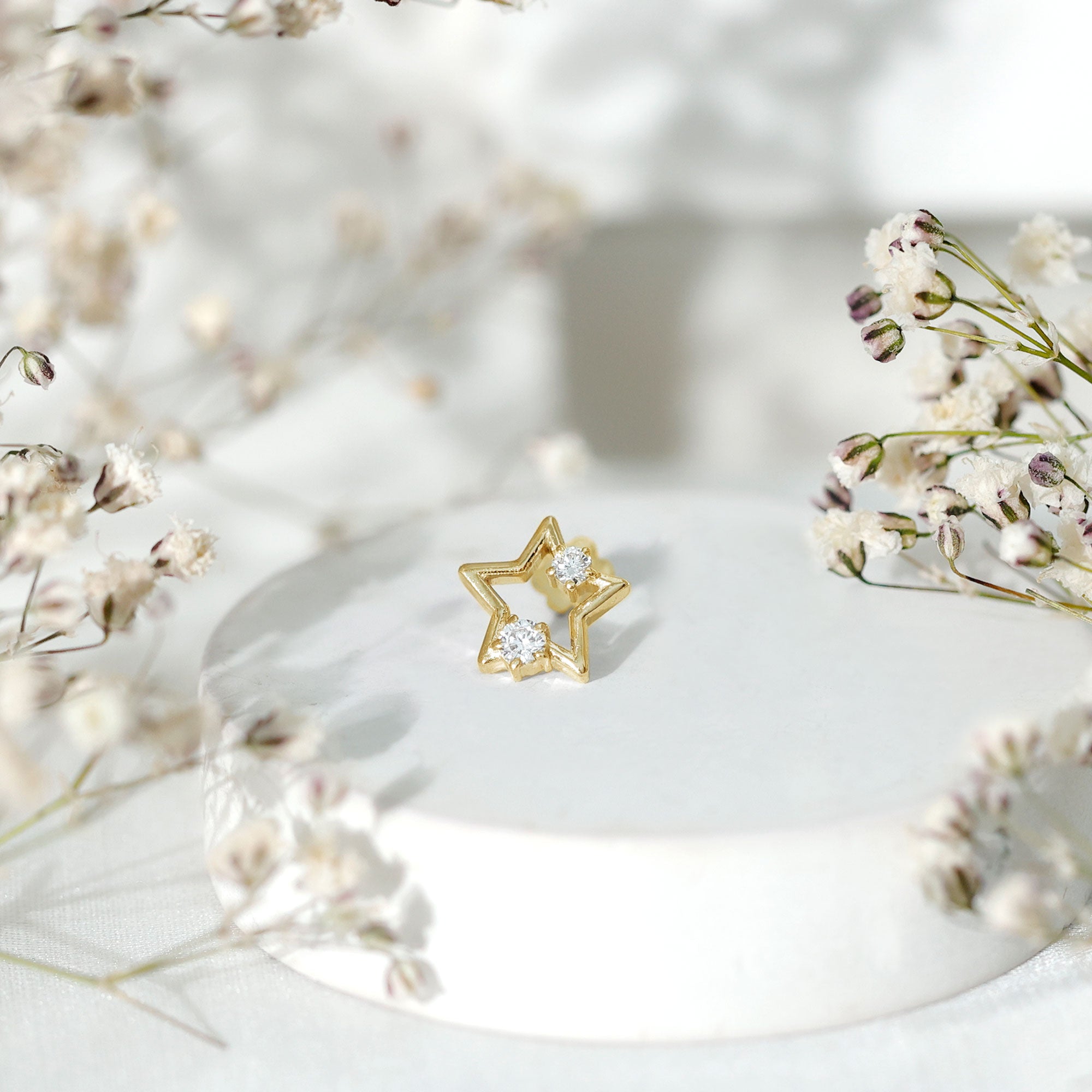 Certified Diamond Star Earring for Upper Lobe Piercing Natural - ( HI-SI ) - Rosec Jewels