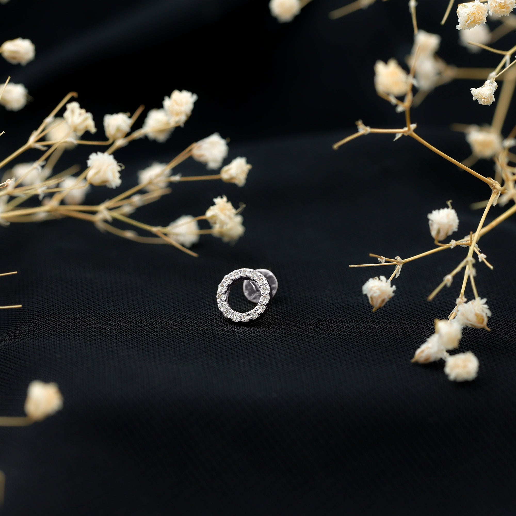Simple Diamond Open Circle Earring with Flat Back Natural - ( HI-SI ) - Rosec Jewels