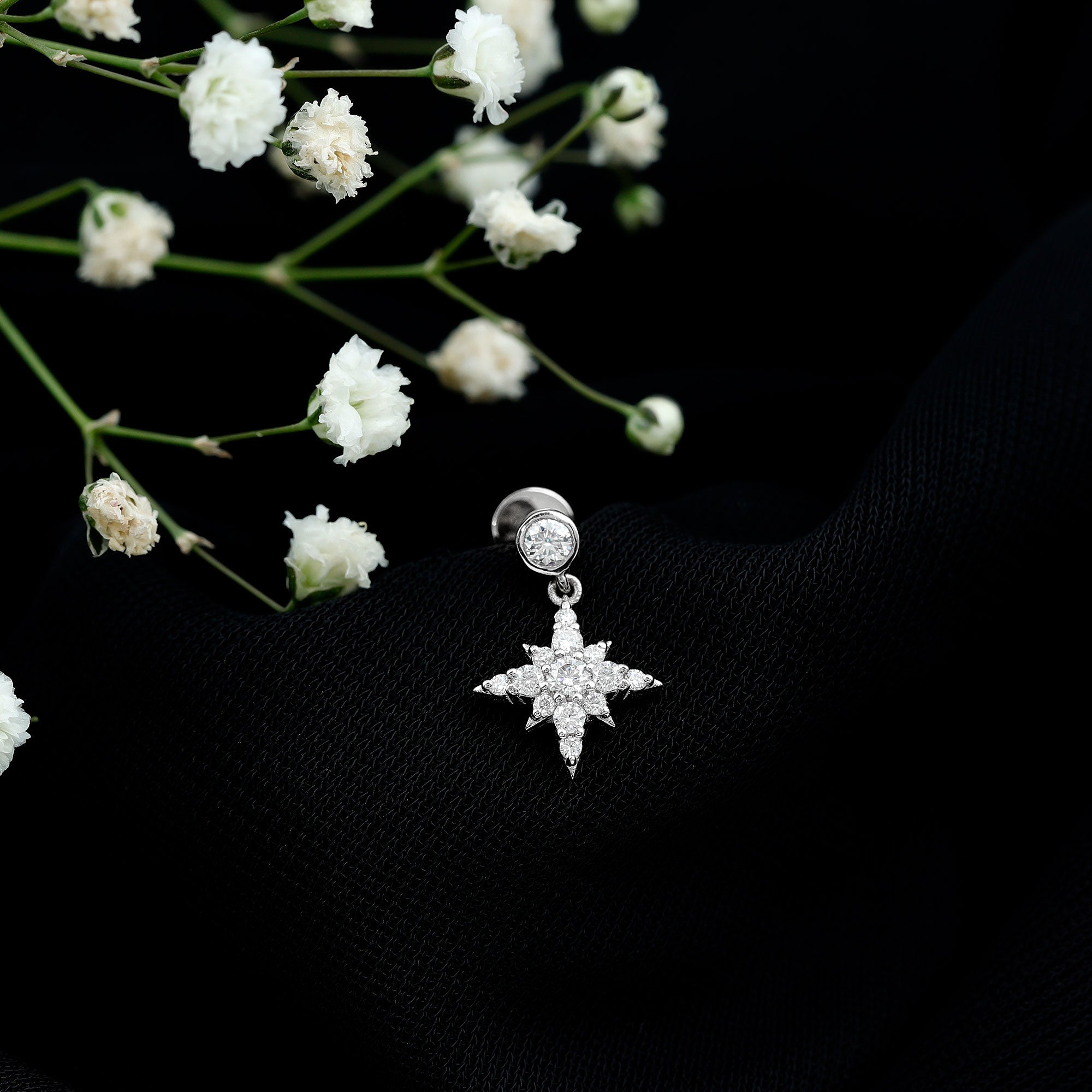 Moissanite Starburst Drop Earring for Cartilage Piercing D-VS1 - Rosec Jewels