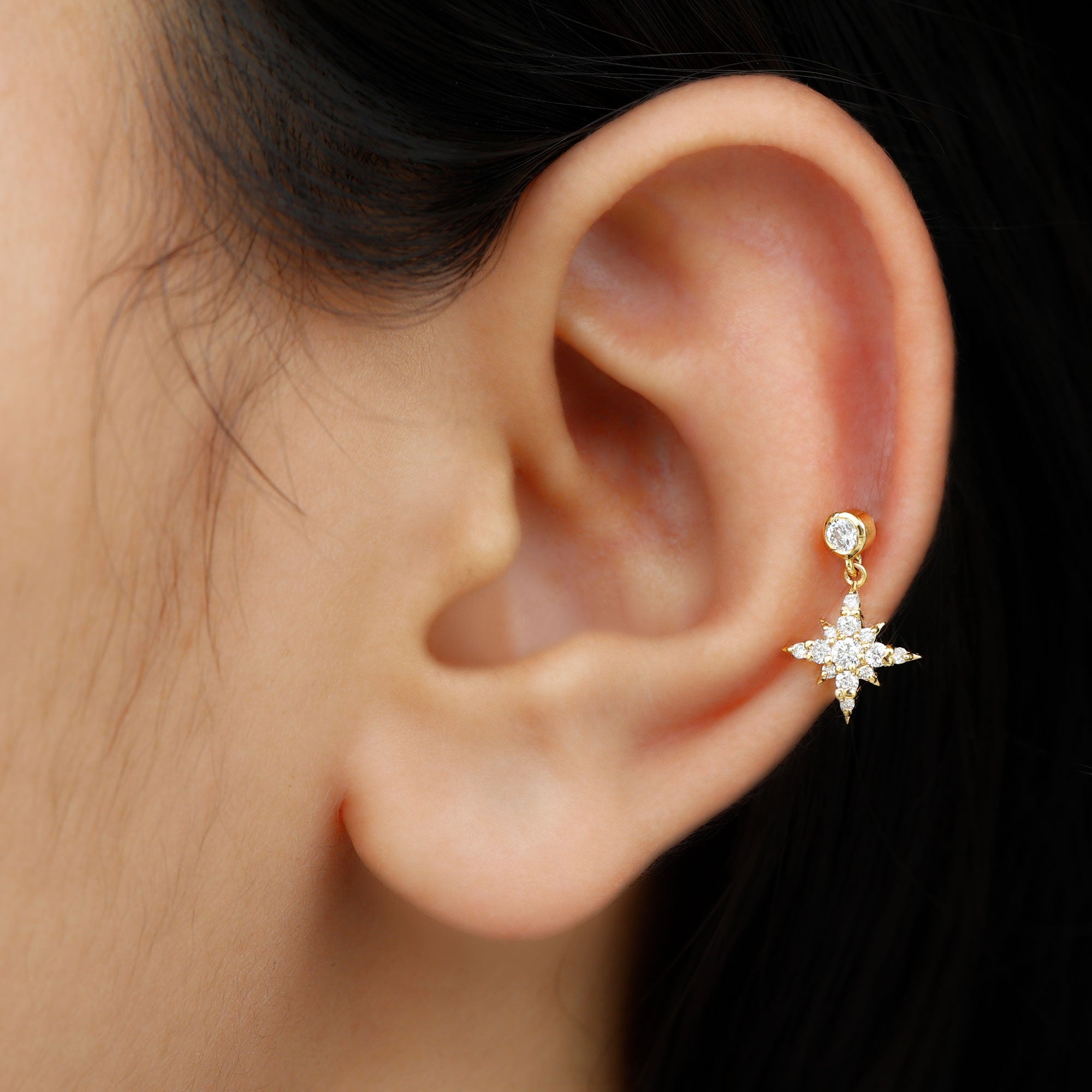 Moissanite Starburst Drop Earring for Cartilage Piercing D-VS1 - Rosec Jewels