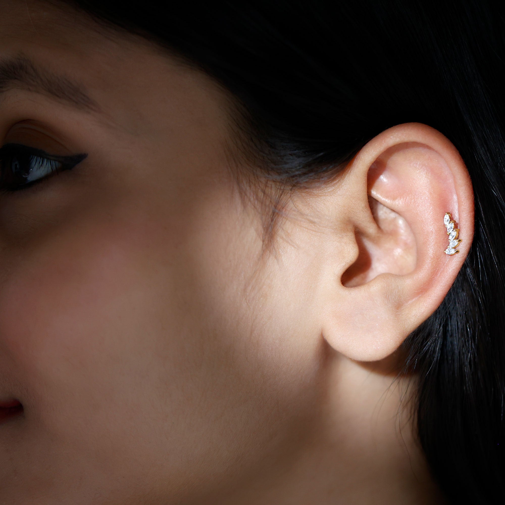 Marquise Moissanite Curved Helix Ear Crawler Earring D-VS1 - Rosec Jewels