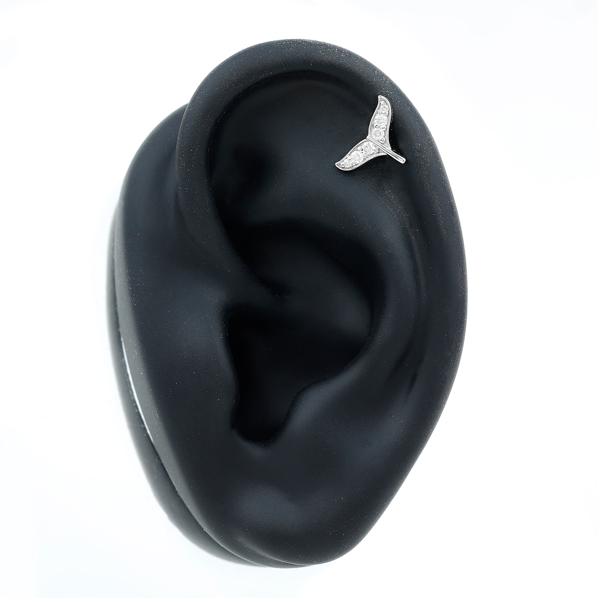 Moissanite Whale Tail Earring for Cartilage Piercing D-VS1 - Rosec Jewels