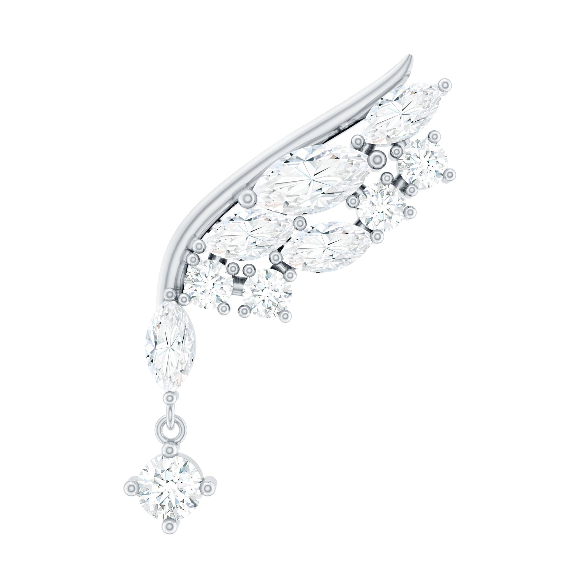 Unique Moissanite Wing Earring for Cartilage Piercing D-VS1 - Rosec Jewels