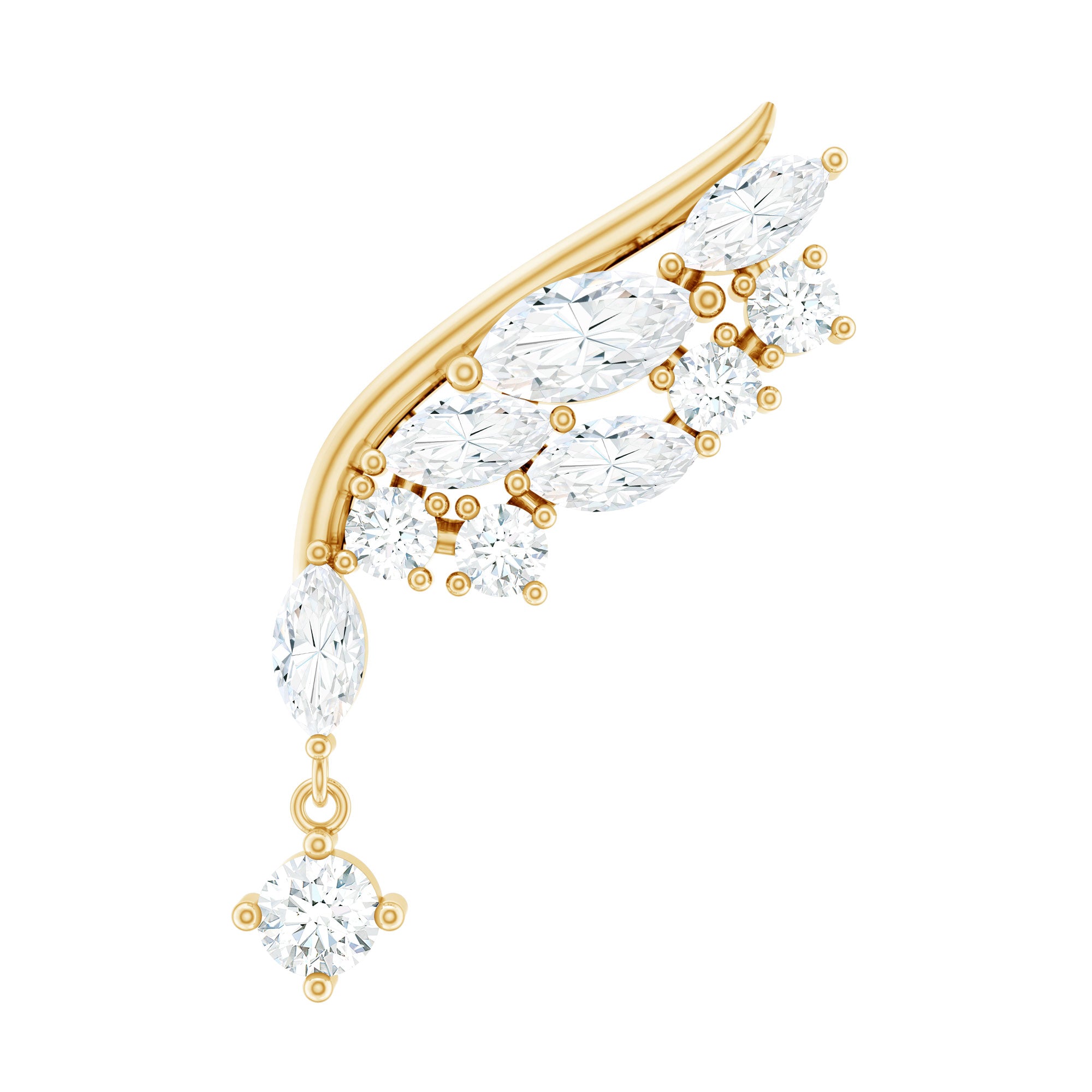 Unique Moissanite Wing Earring for Cartilage Piercing D-VS1 - Rosec Jewels