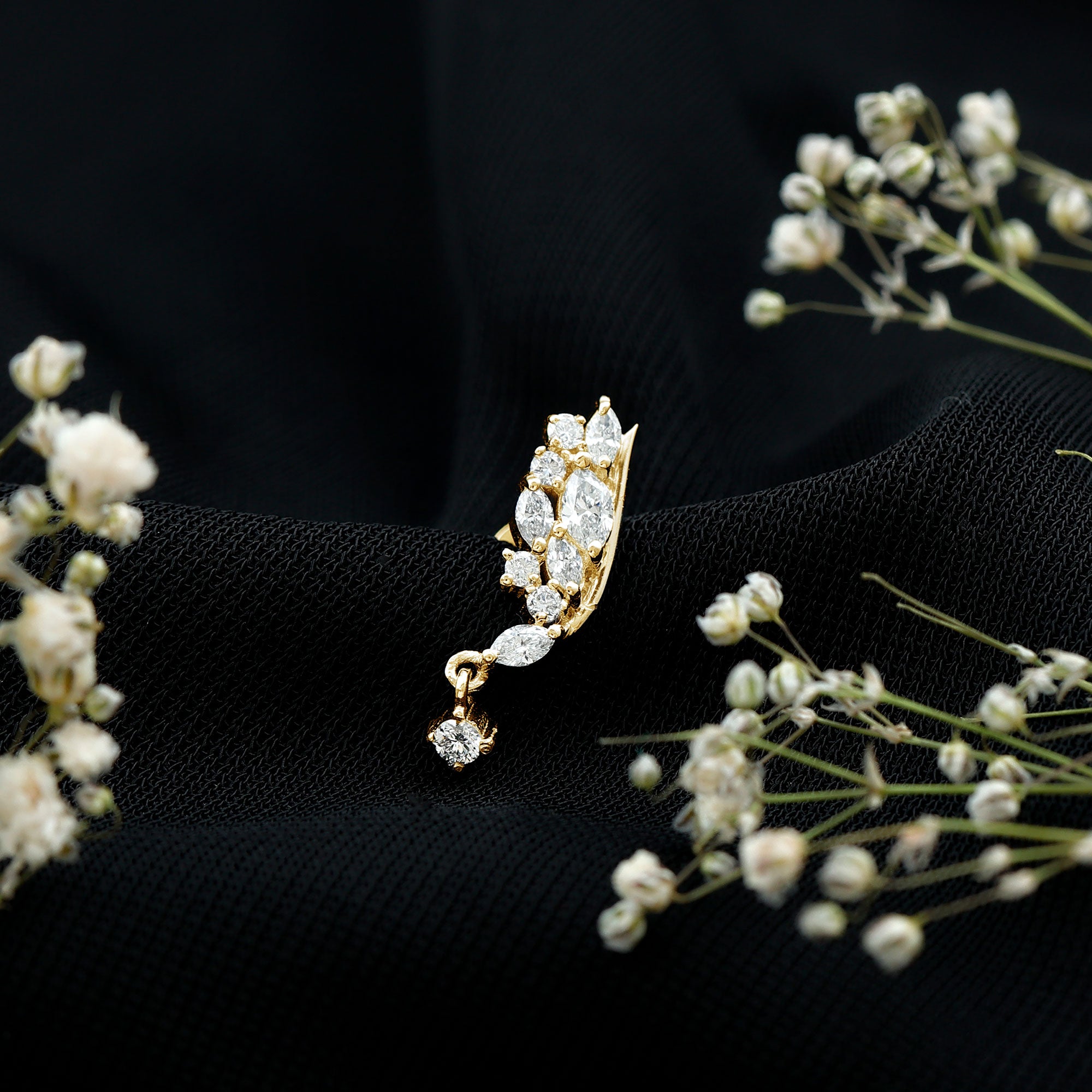 Unique Moissanite Wing Earring for Cartilage Piercing D-VS1 - Rosec Jewels