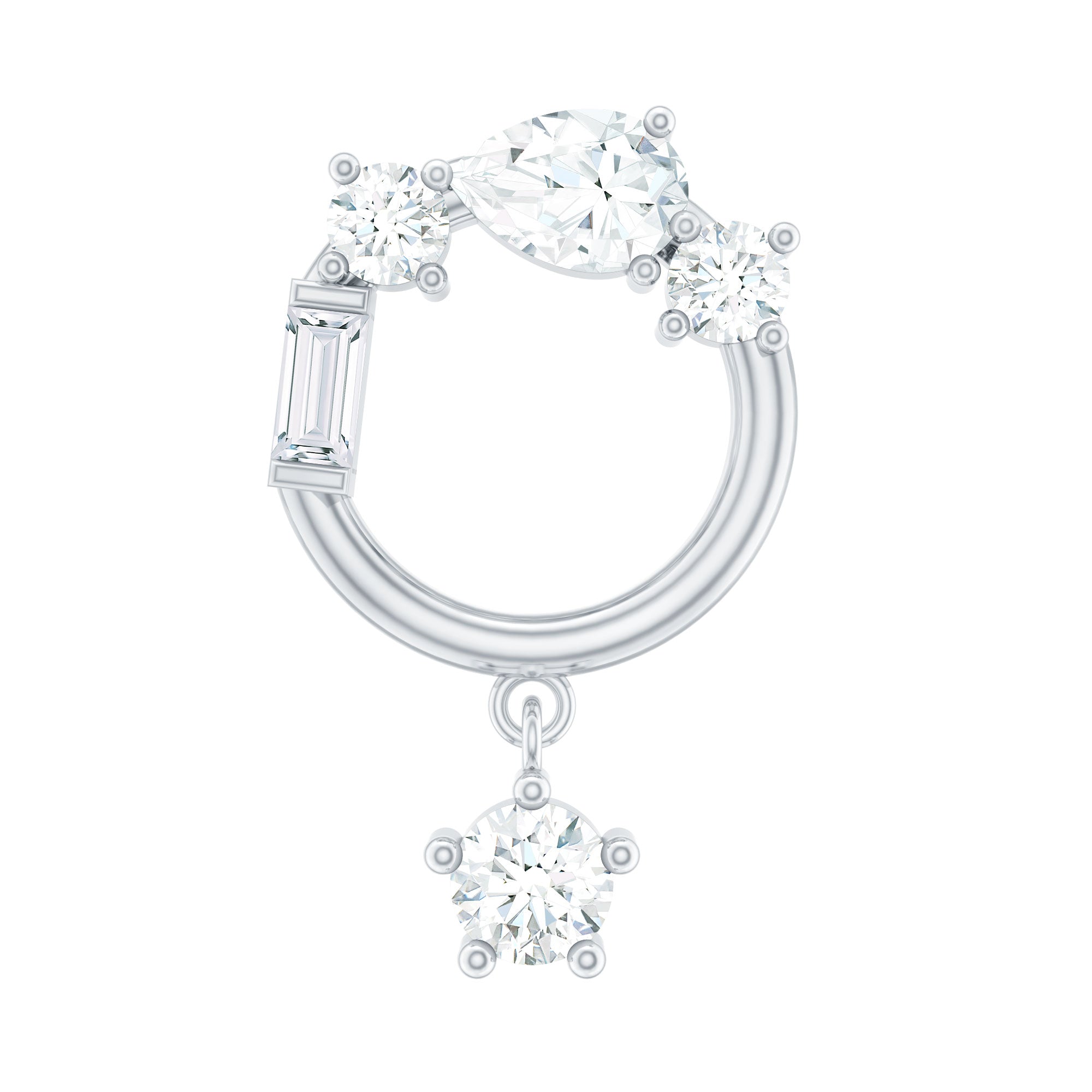 Moissanite Circle Drop Earring for Cartilage Piercing D-VS1 - Rosec Jewels