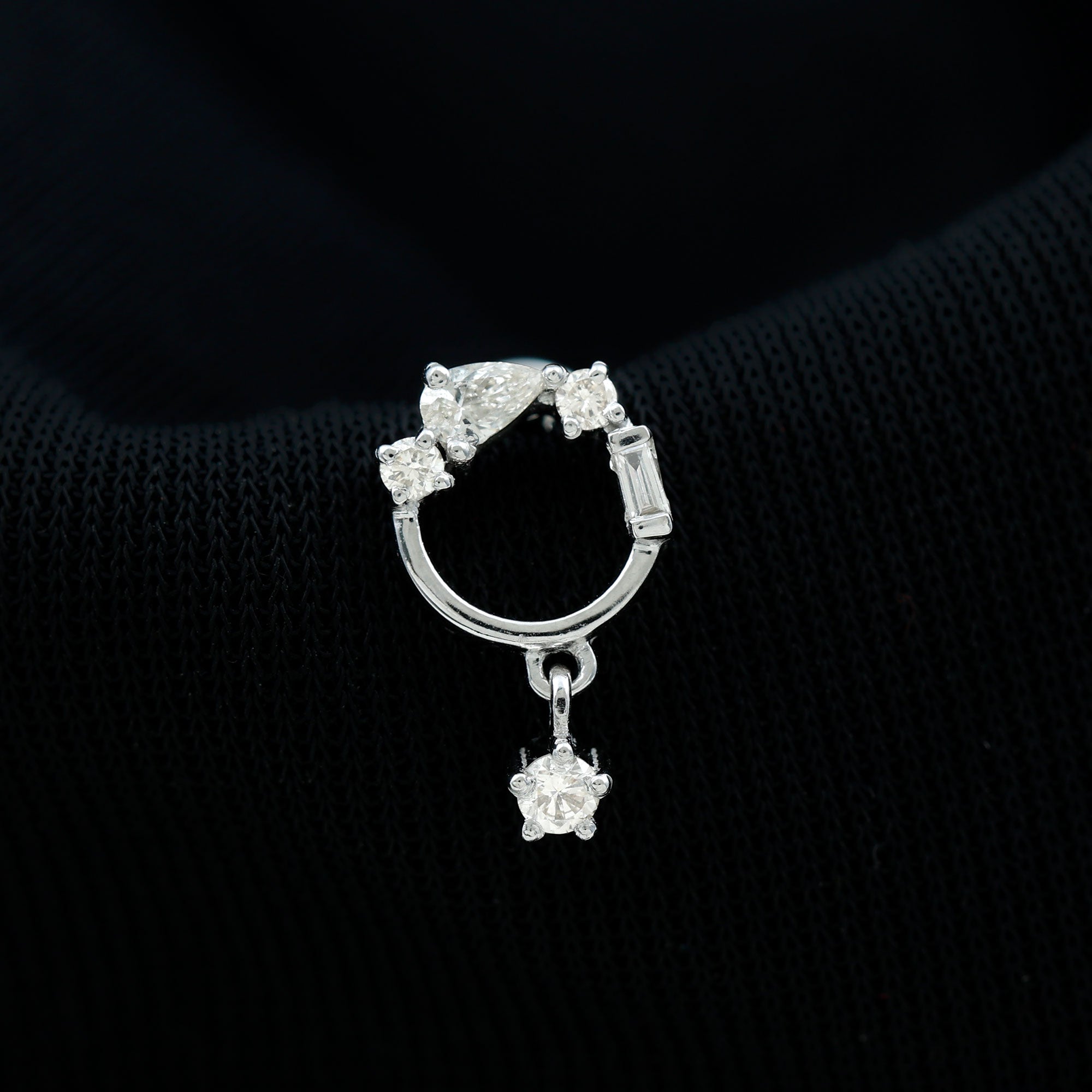 Moissanite Circle Drop Earring for Cartilage Piercing D-VS1 - Rosec Jewels