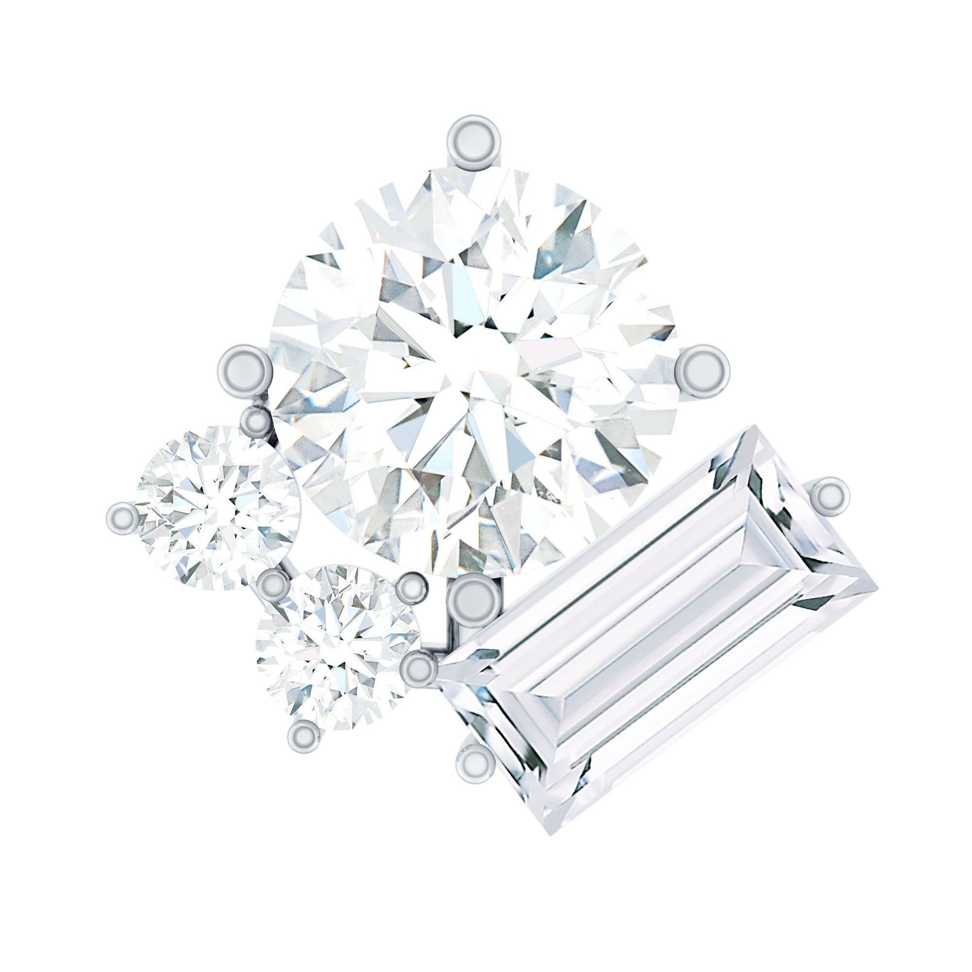 Baguette and Round Moissanite Cluster Tragus Earring D-VS1 - Rosec Jewels