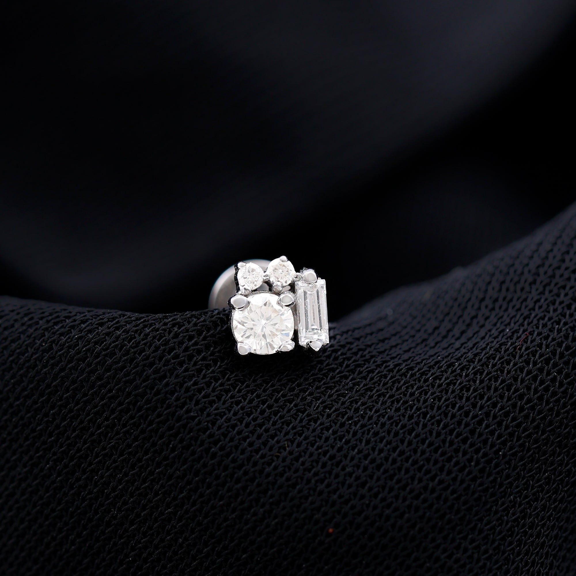 Baguette and Round Moissanite Cluster Tragus Earring D-VS1 - Rosec Jewels