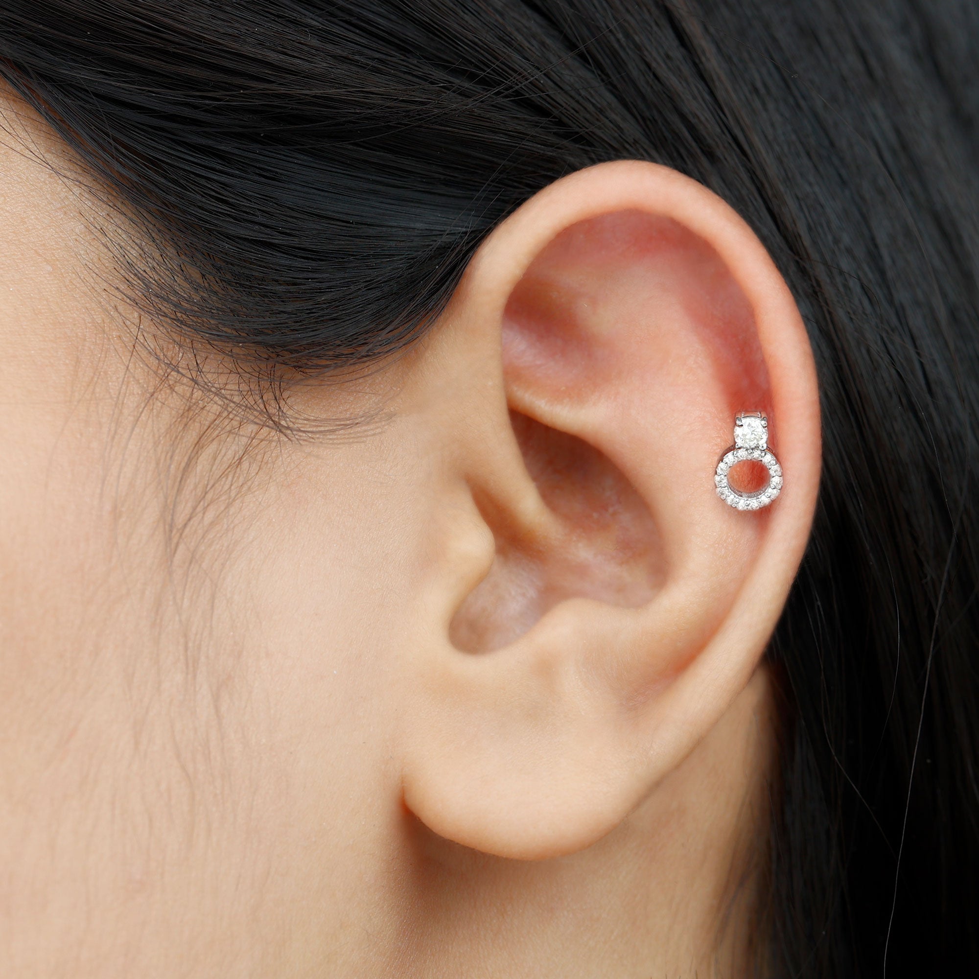Certified Moissanite Open Circle Cartilage Earring for Women D-VS1 - Rosec Jewels