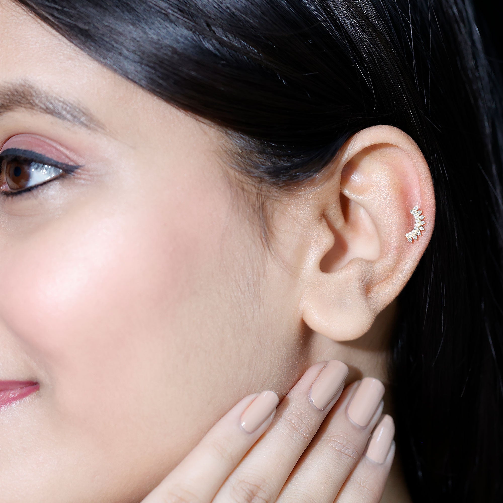 Certified Diamond Curved Cartilage Earring Natural - ( HI-SI ) - Rosec Jewels