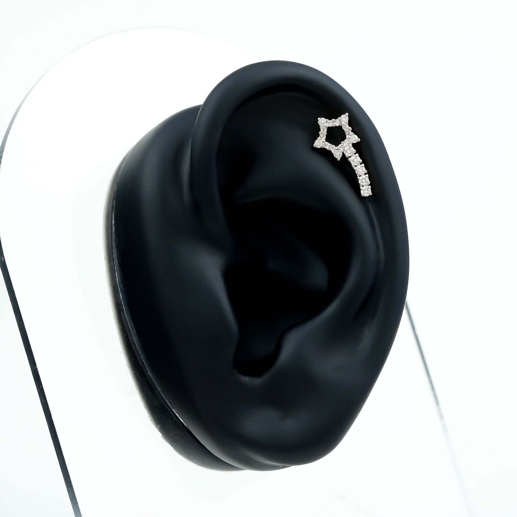 Certified Moissanite Shooting Star Cartilage Earring D-VS1 - Rosec Jewels