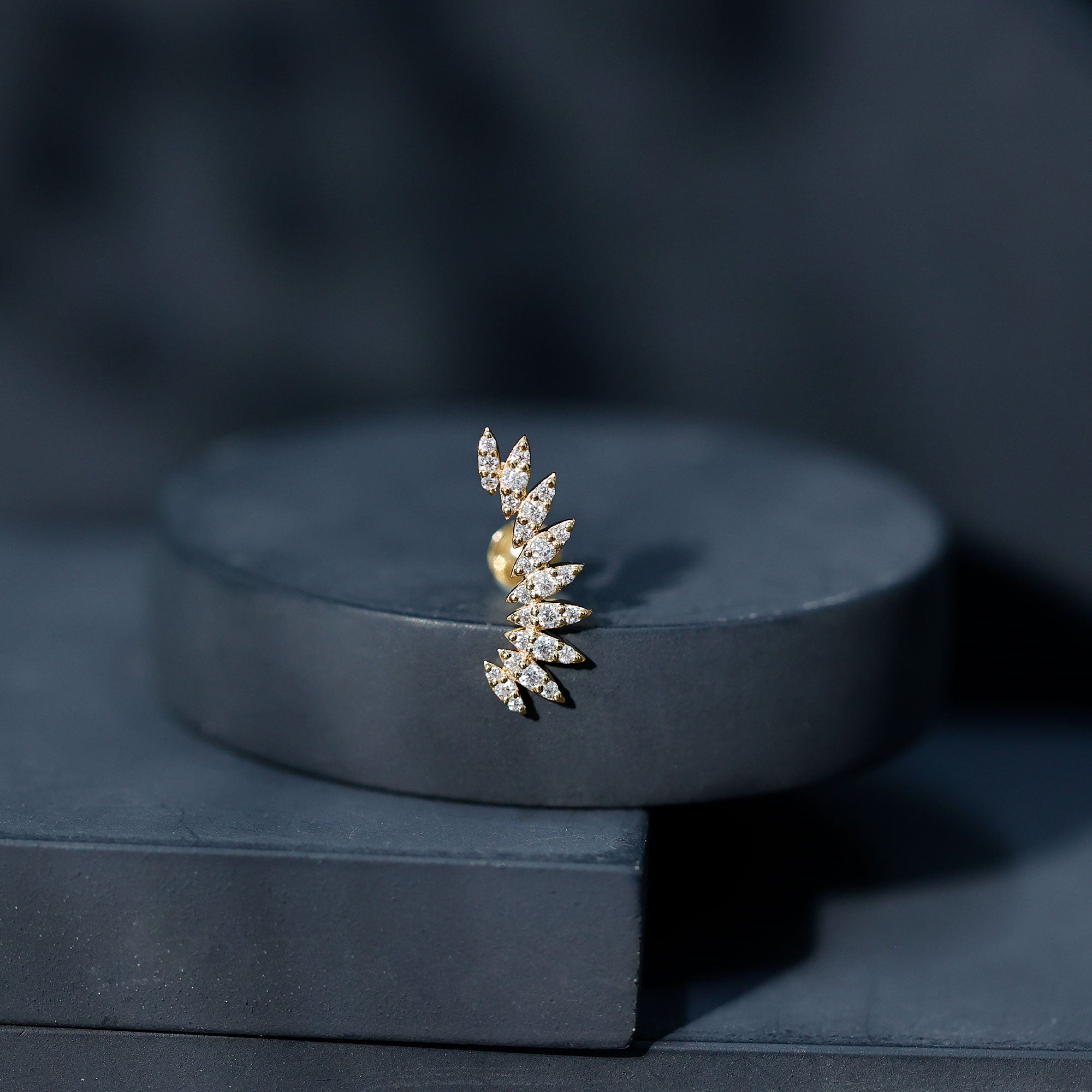 Certified Moissanite Feather Climber Cartilage Earring D-VS1 - Rosec Jewels