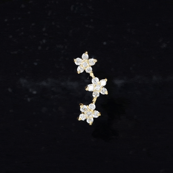 Certified Moissanite Three Flower Stud Earring for Helix Piercing D-VS1 - Rosec Jewels