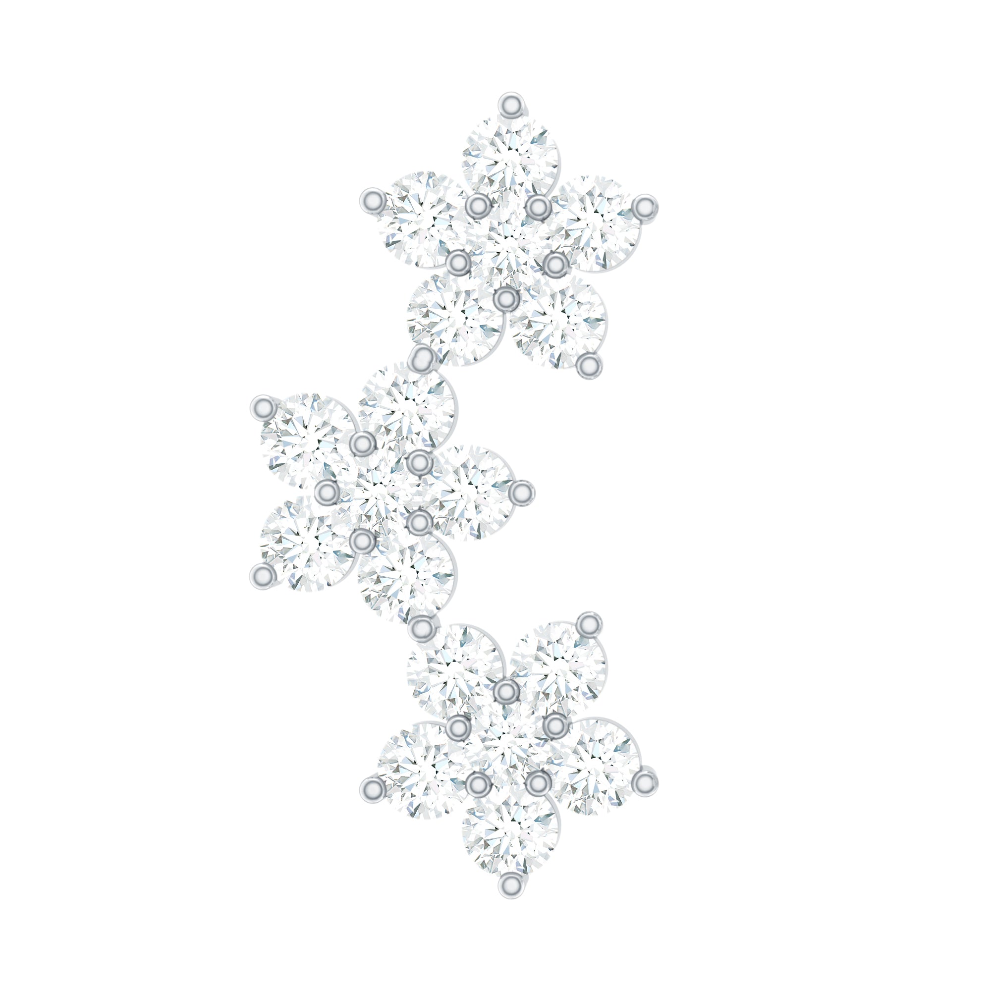 Certified Moissanite Three Flower Stud Earring for Helix Piercing