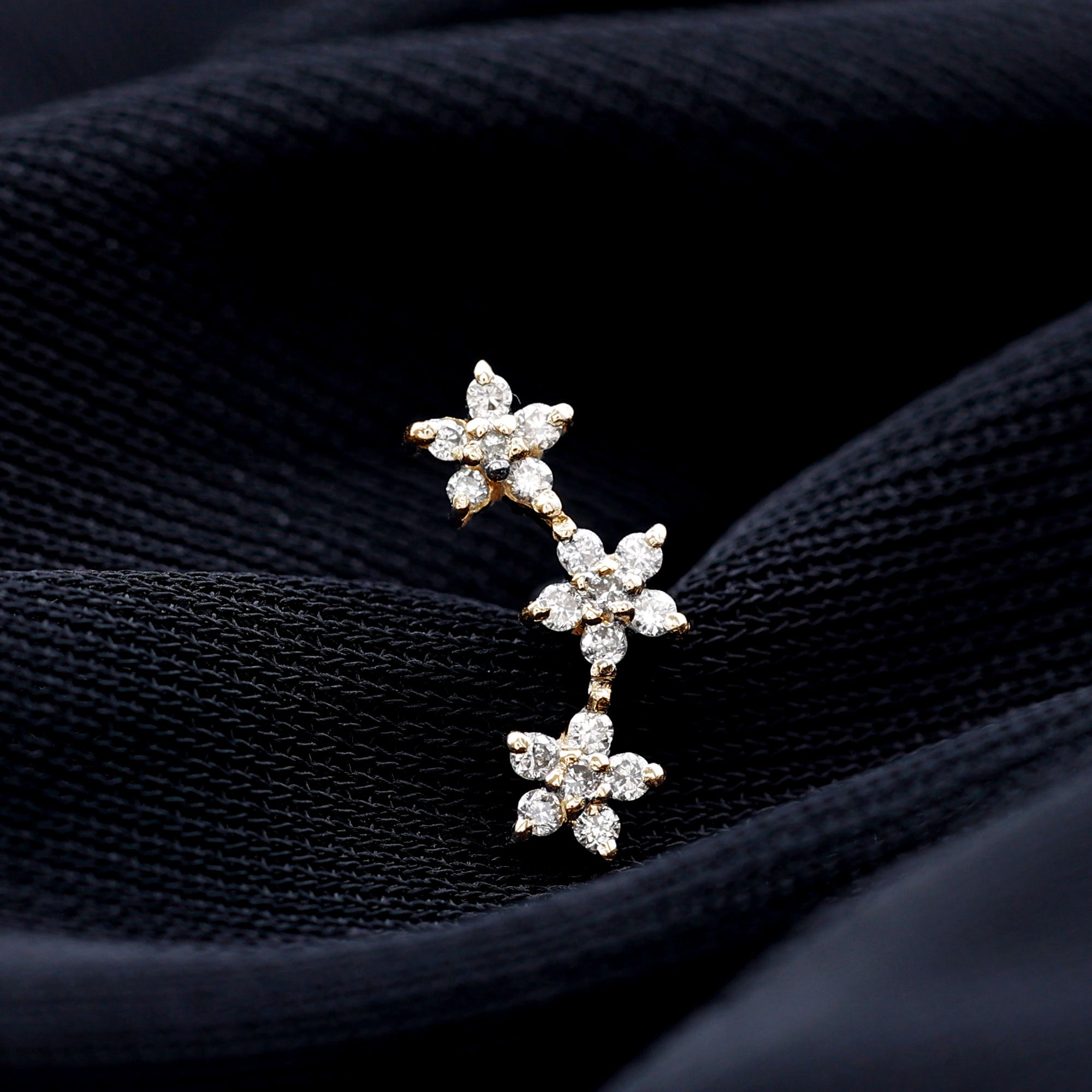 Certified Moissanite Three Flower Stud Earring for Helix Piercing D-VS1 - Rosec Jewels