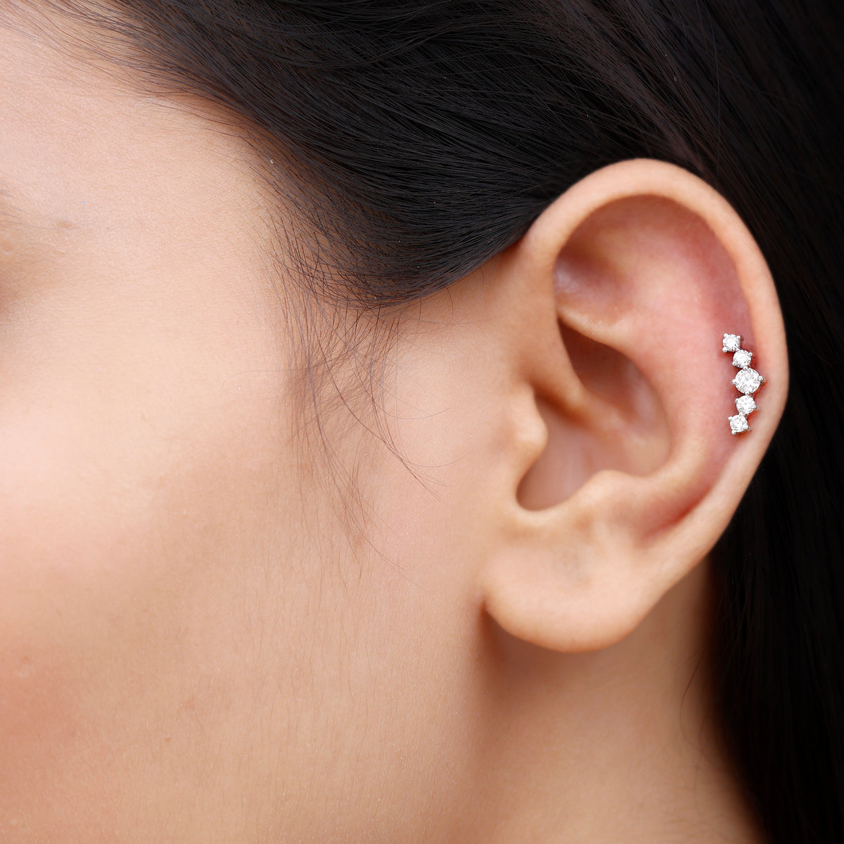 Graduated Style Diamond Crawler Earring for Women Natural - ( HI-SI ) - Rosec Jewels