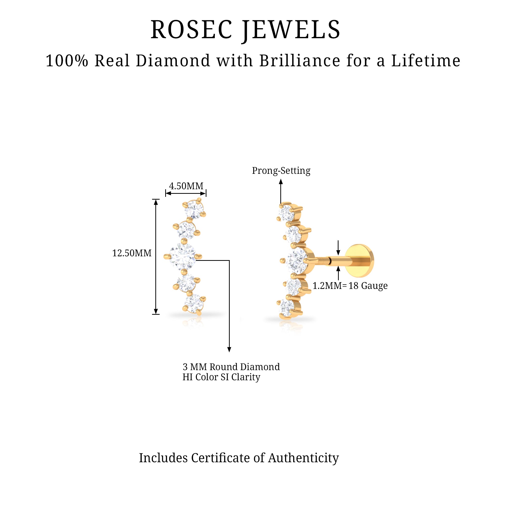 Graduated Style Diamond Crawler Earring for Women Natural - ( HI-SI ) - Rosec Jewels