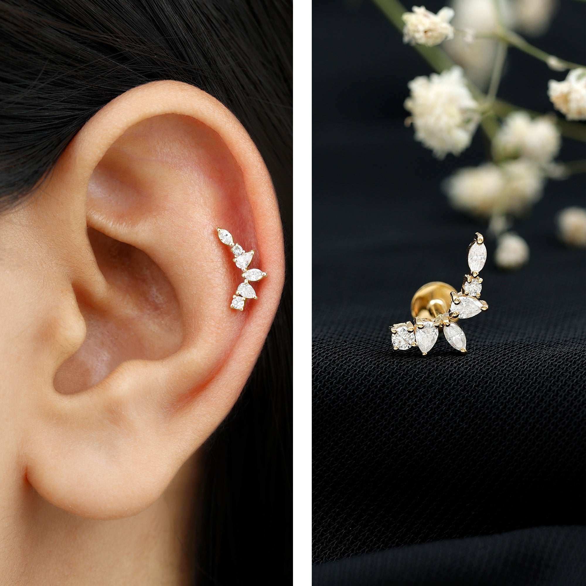 Certified Moissanite Curved Helix Earring for Women D-VS1 - Rosec Jewels