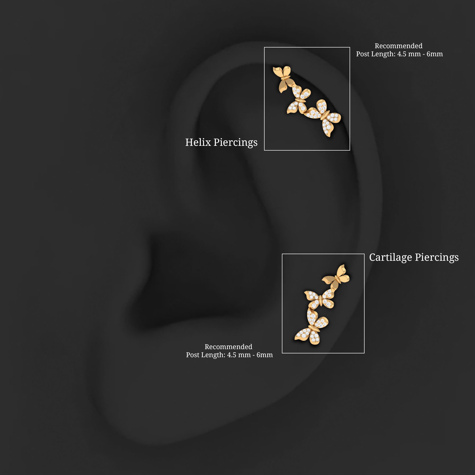 Moissanite Butterfly Climber Earring for Helix Piercing D-VS1 - Rosec Jewels