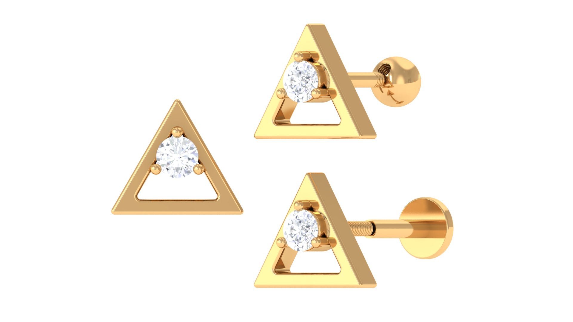 Rosec Jewels-Round Moissanite Triangle Earring for Upper Lobe Piercing