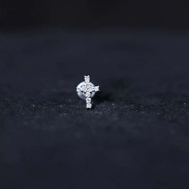 Minimalist Moissanite Cross Cartilage Earring D-VS1 - Rosec Jewels