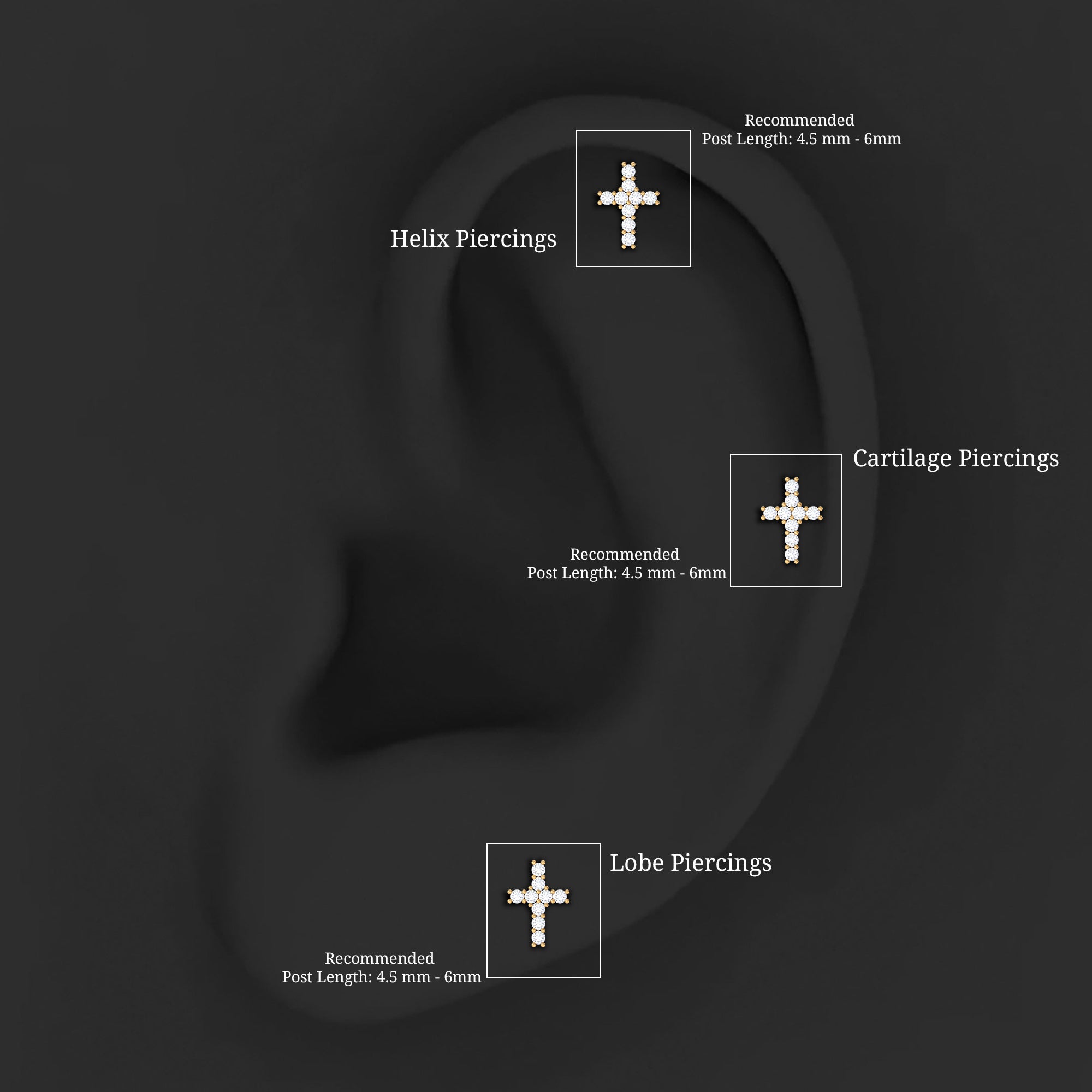 Minimalist Moissanite Cross Cartilage Earring D-VS1 - Rosec Jewels