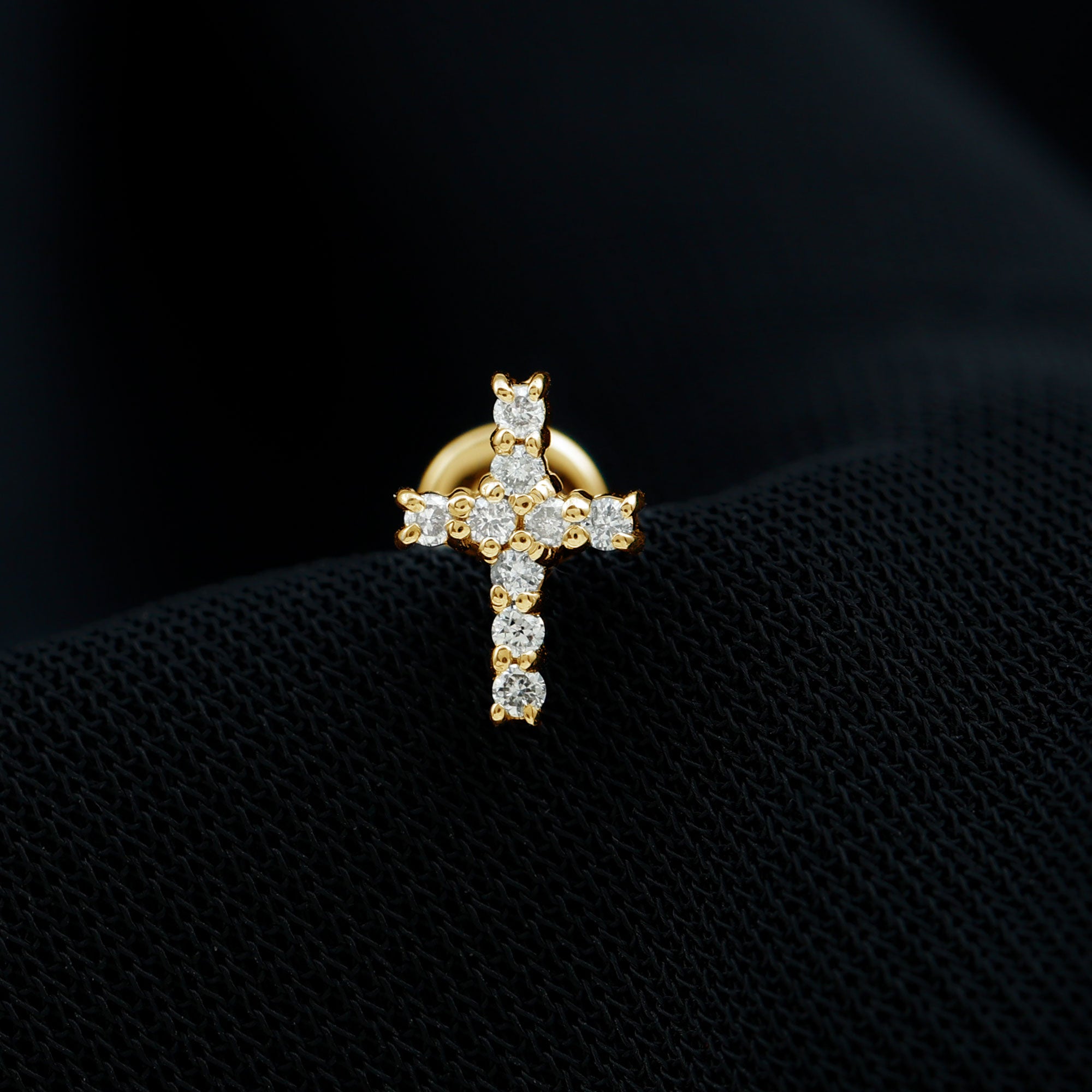 Minimalist Moissanite Cross Cartilage Earring D-VS1 - Rosec Jewels