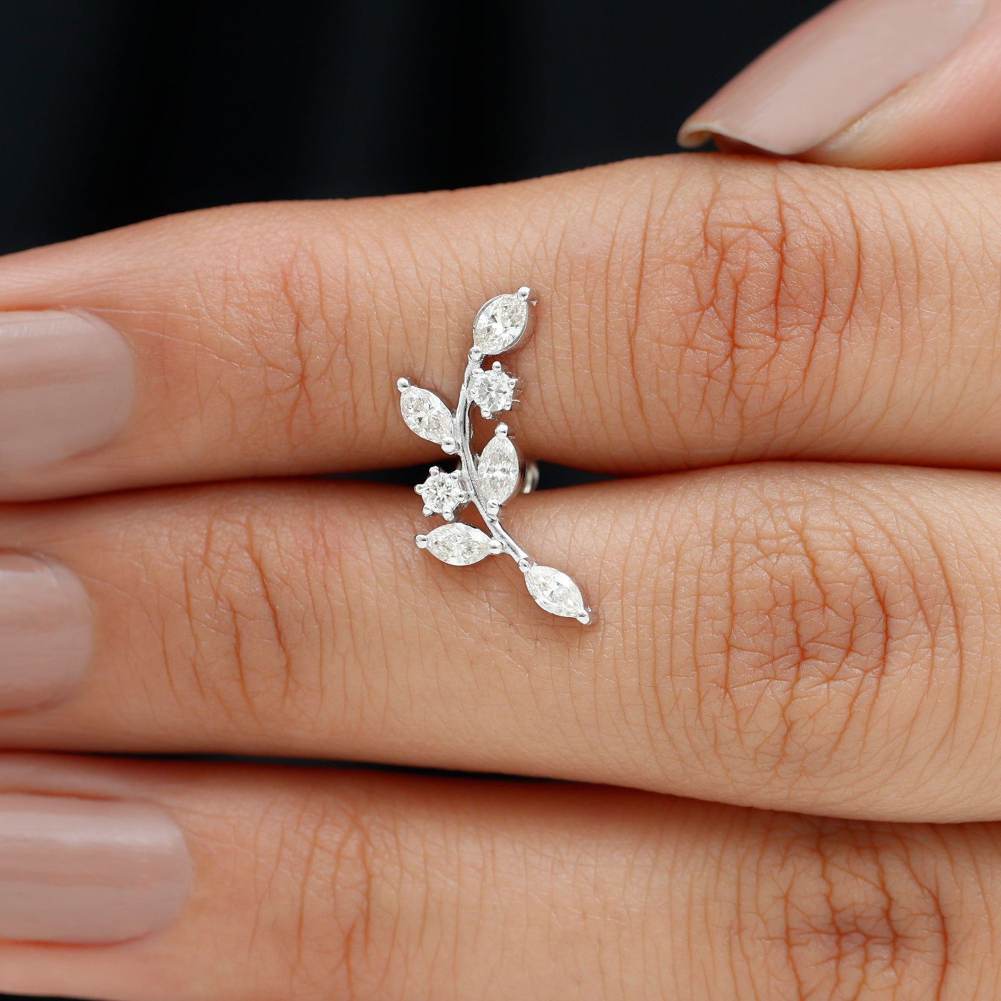 Womens Marquise Diamond Leaf Crawler Earring Natural - ( HI-SI ) - Rosec Jewels