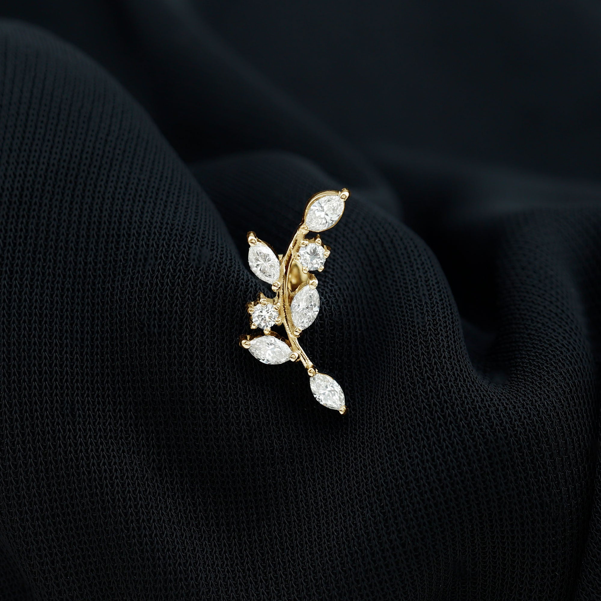 Womens Marquise Diamond Leaf Crawler Earring Natural - ( HI-SI ) - Rosec Jewels