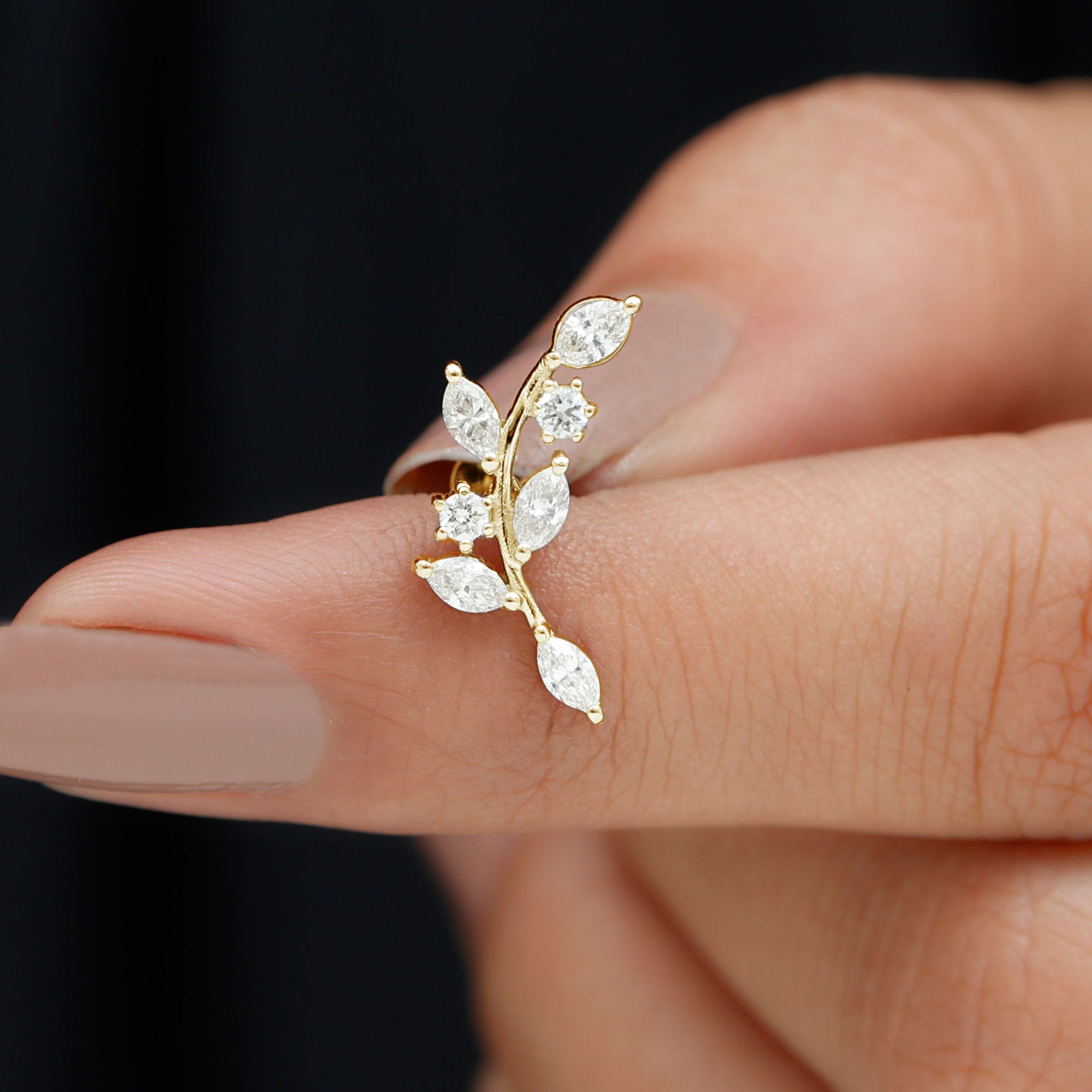 Womens Marquise Diamond Leaf Crawler Earring Natural - ( HI-SI ) - Rosec Jewels