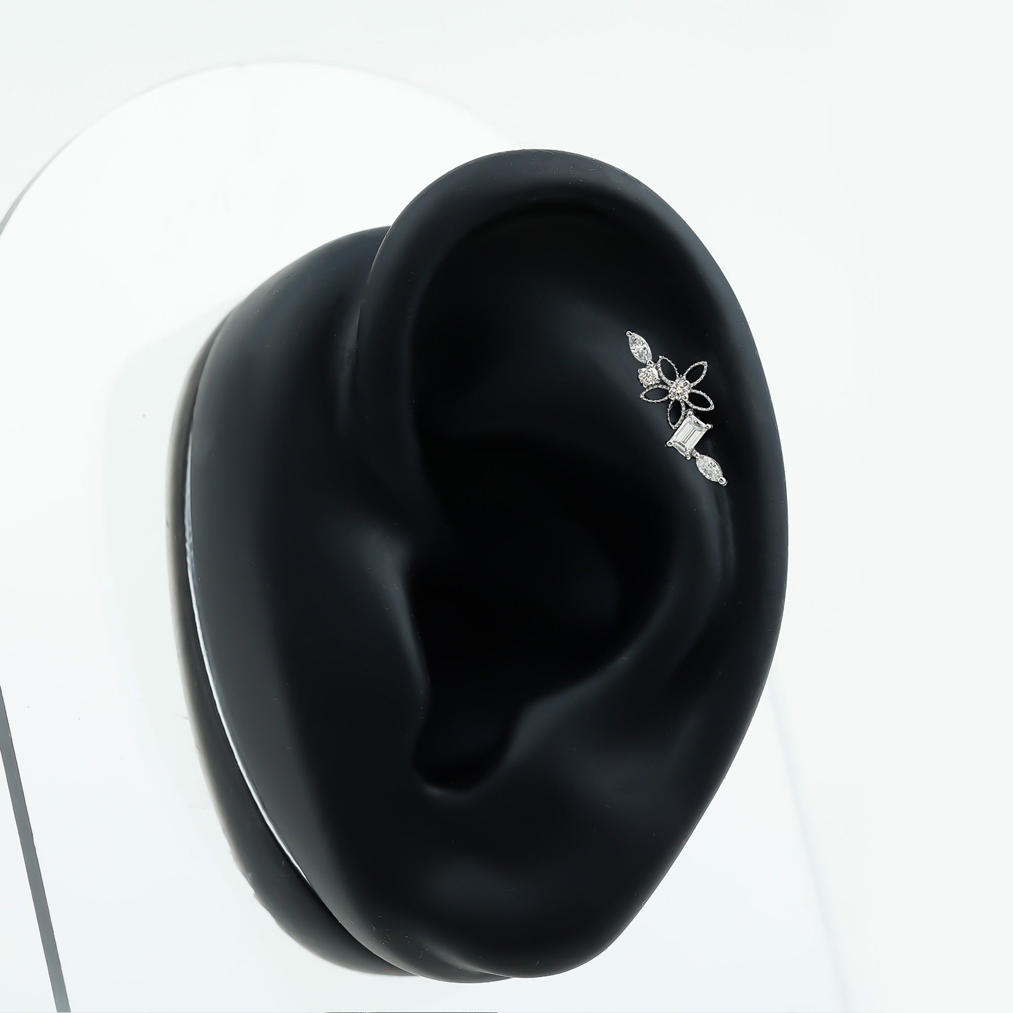 Unique Moissanite Flower Crawler Cartilage Earring D-VS1 - Rosec Jewels