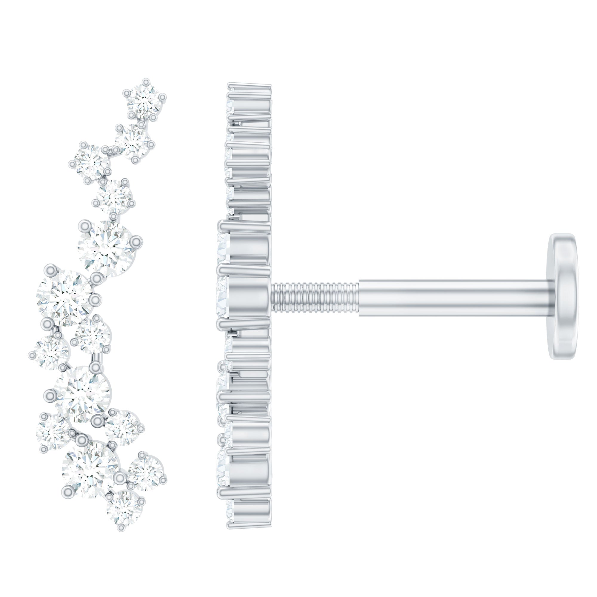Natural Diamond Cluster Crawler Earring for Helix Piercing