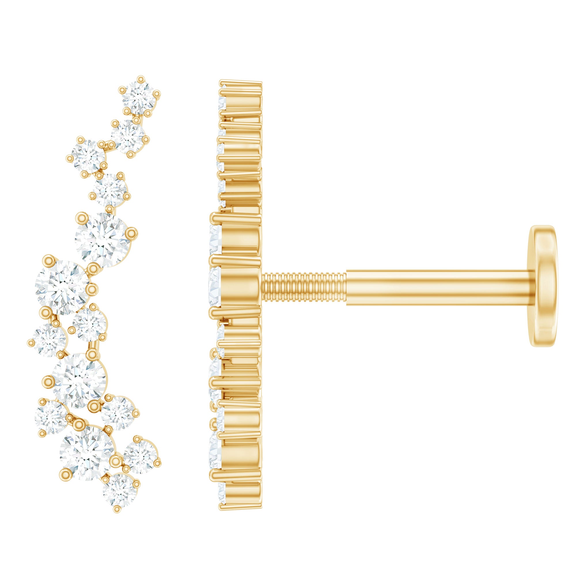 Natural Diamond Cluster Crawler Earring for Helix Piercing