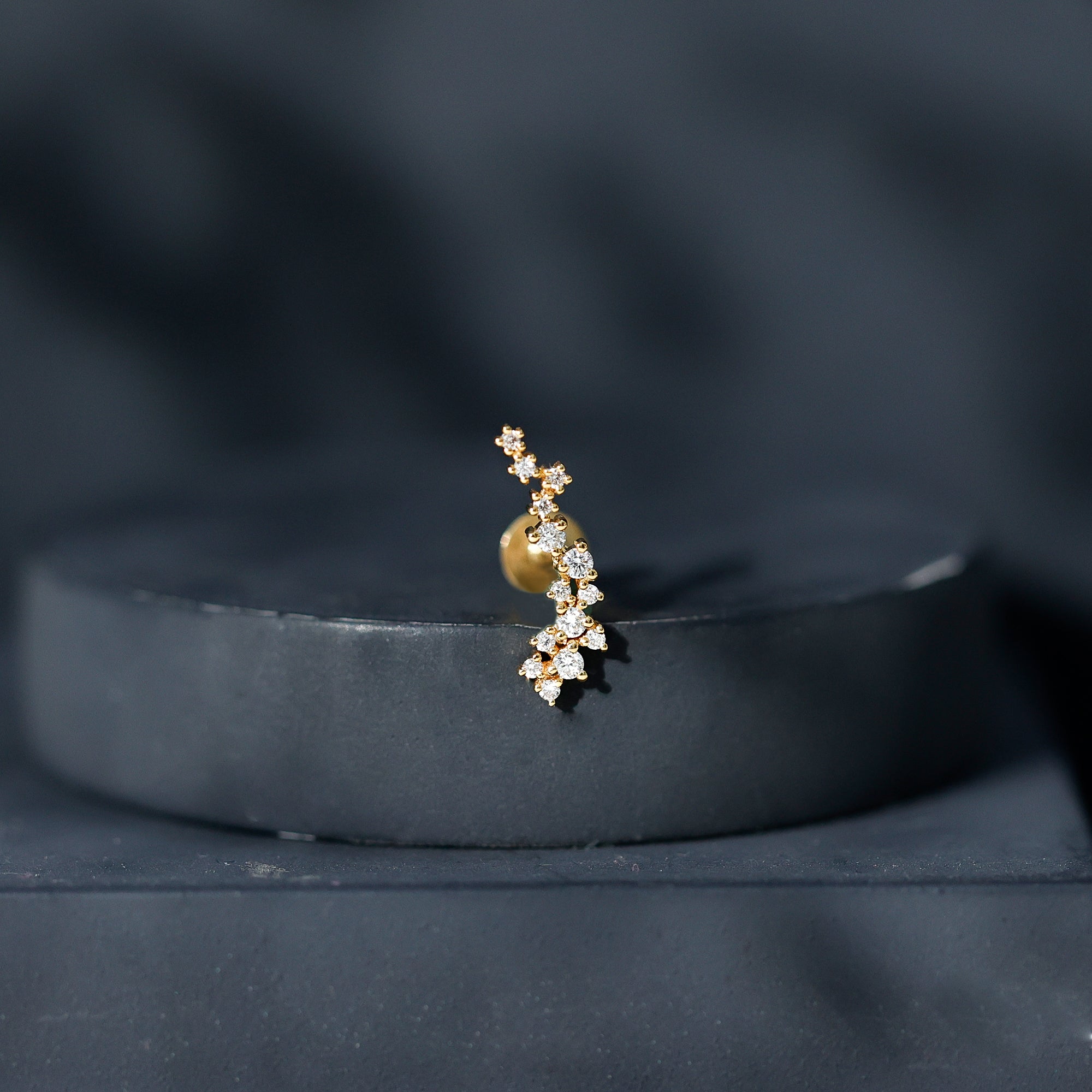Natural Diamond Cluster Crawler Earring for Helix Piercing Natural - ( HI-SI ) - Rosec Jewels