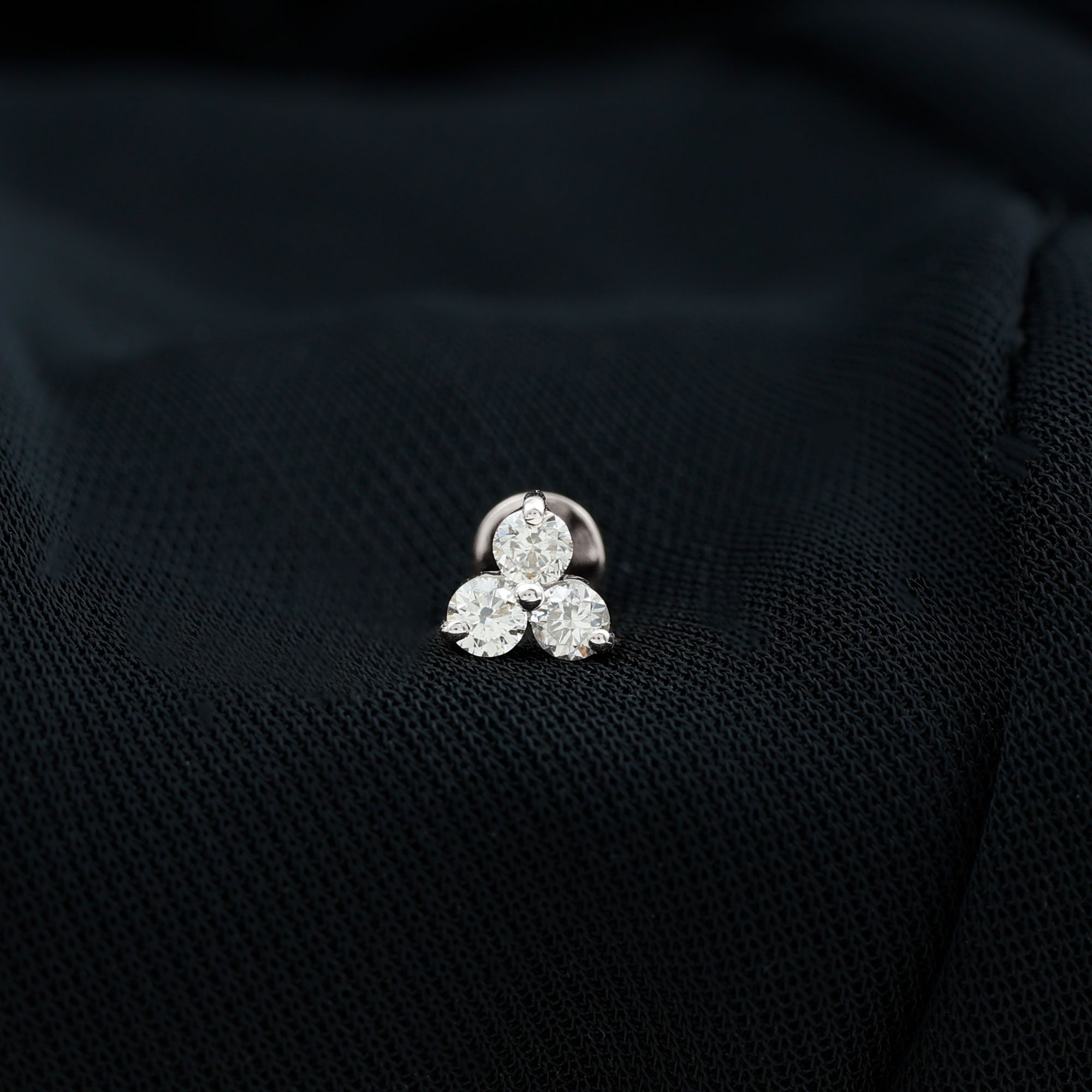 Tiny Moissanite Trio Flower Earring for Helix Piercing D-VS1 - Rosec Jewels