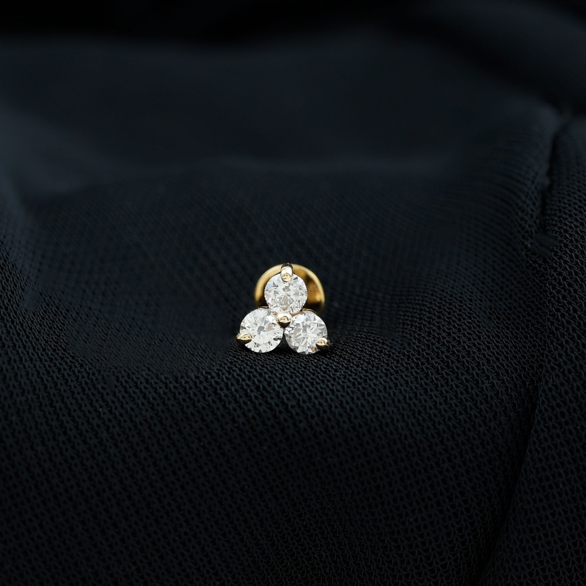 Tiny Moissanite Trio Flower Earring for Helix Piercing D-VS1 - Rosec Jewels