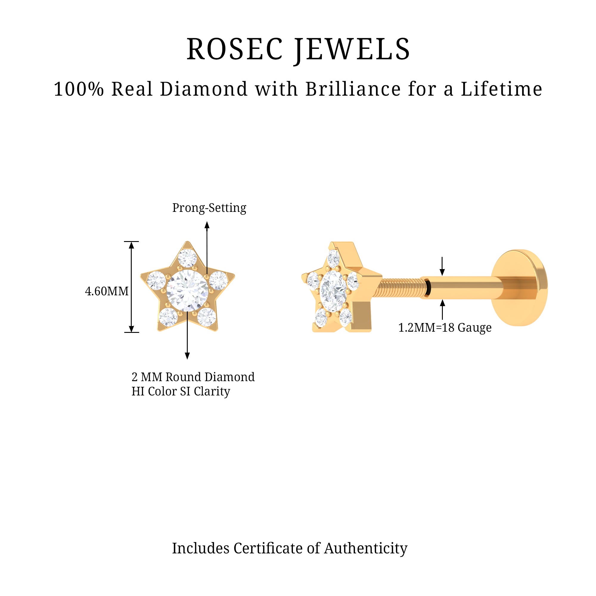 Round Diamond Star Forward Helix Earring Natural - ( HI-SI ) - Rosec Jewels