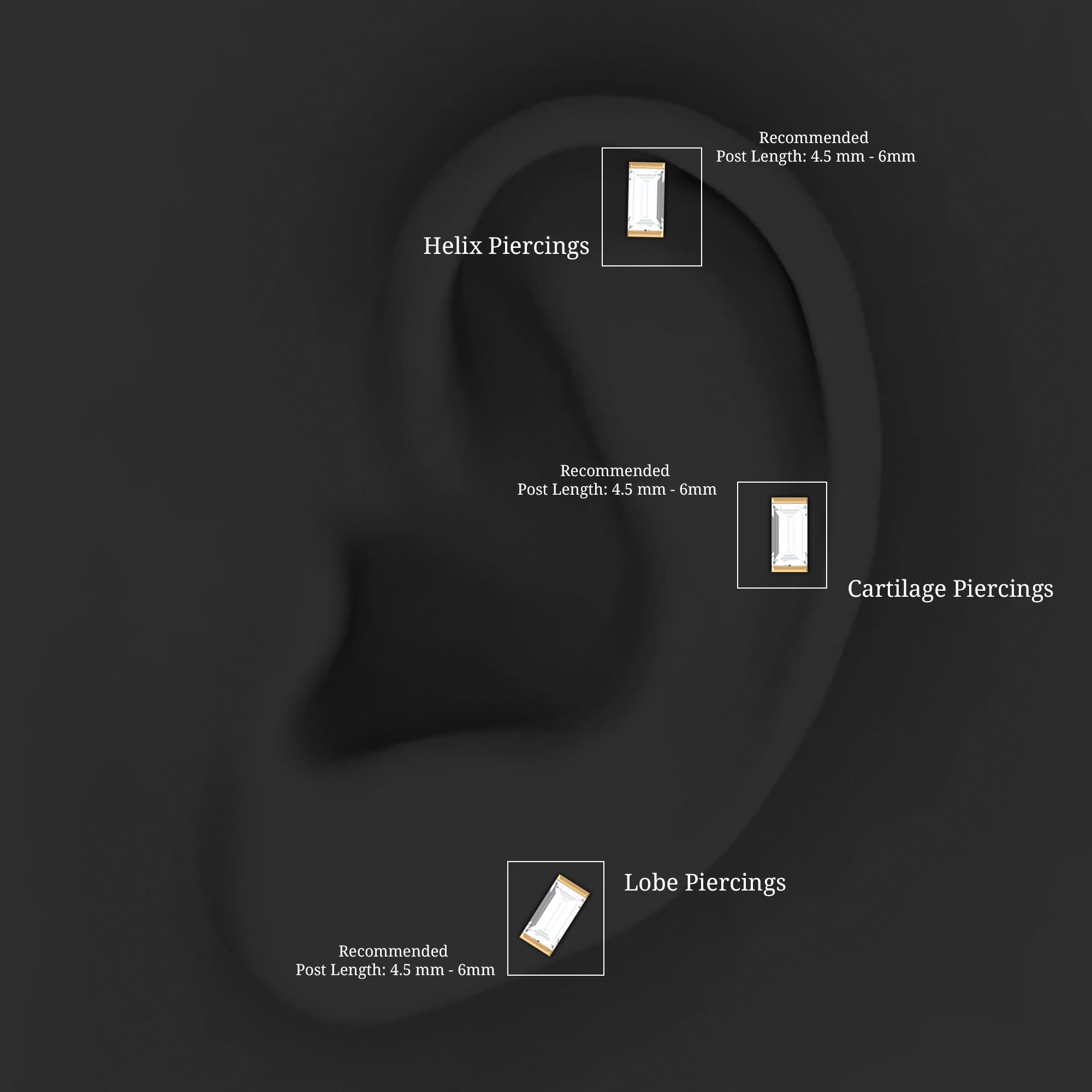 Baguette Moissanite Tragus Earring in Bar Setting D-VS1 - Rosec Jewels