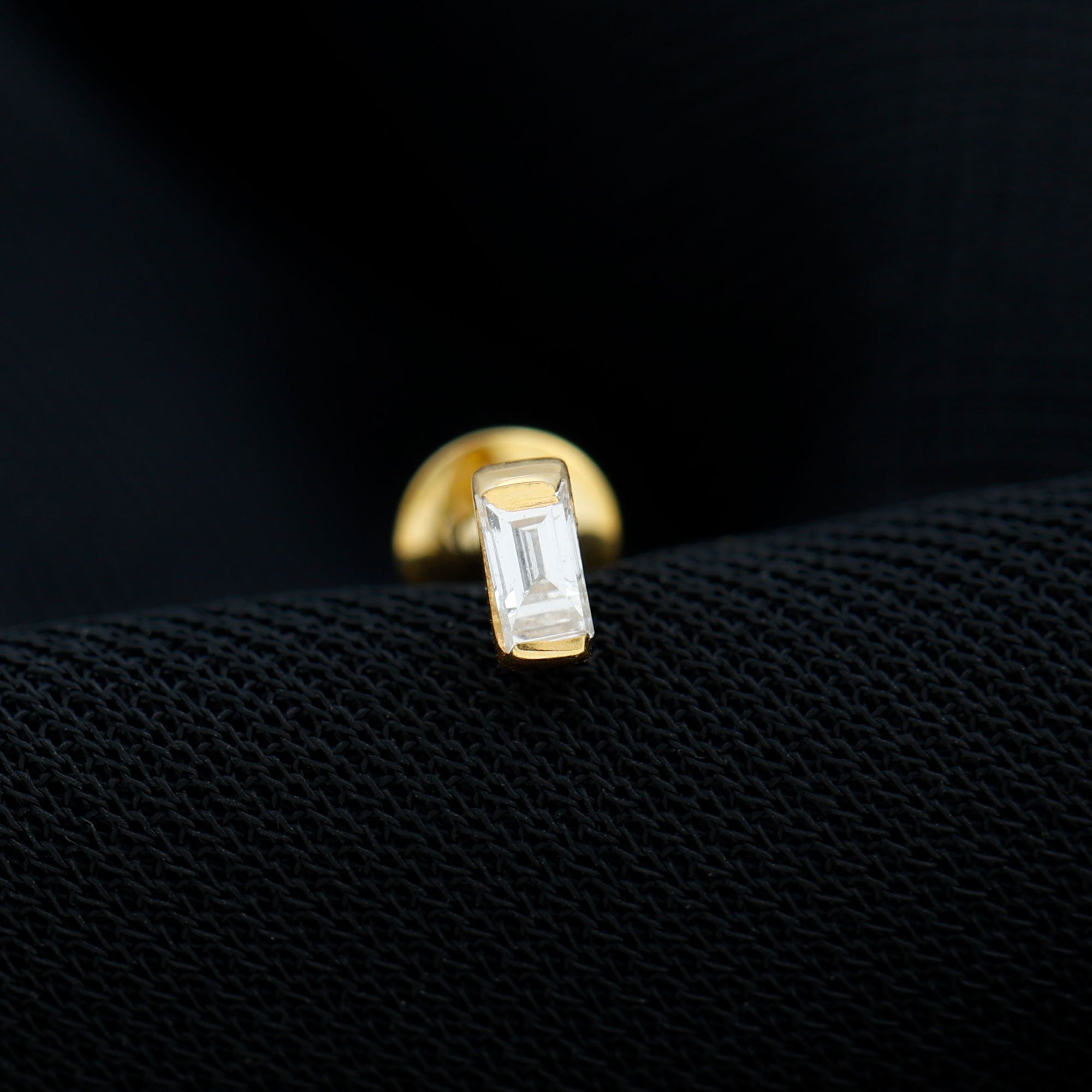Baguette Moissanite Tragus Earring in Bar Setting D-VS1 - Rosec Jewels
