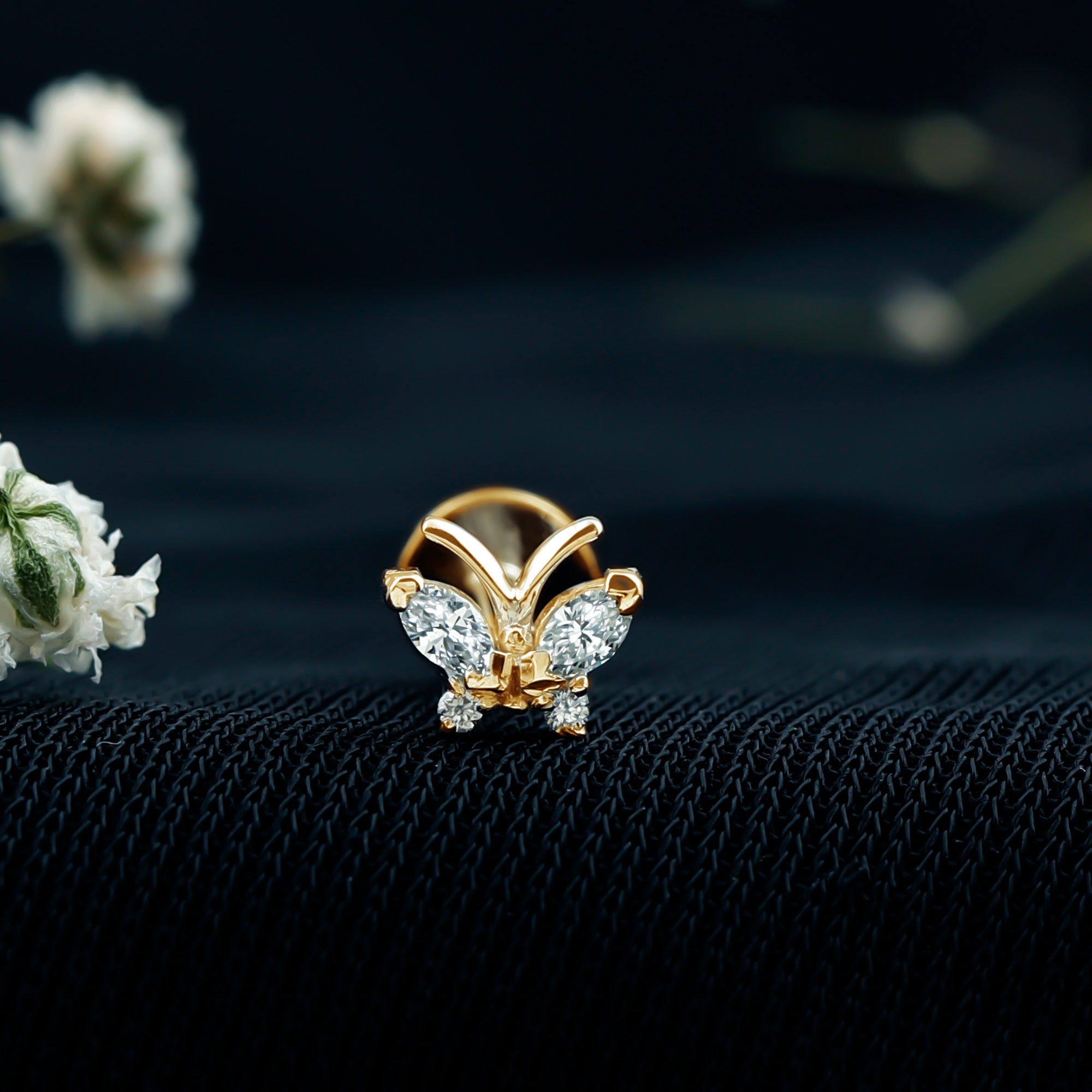 Natural Diamond Butterfly Earring for Helix Piercing Natural - ( HI-SI ) - Rosec Jewels